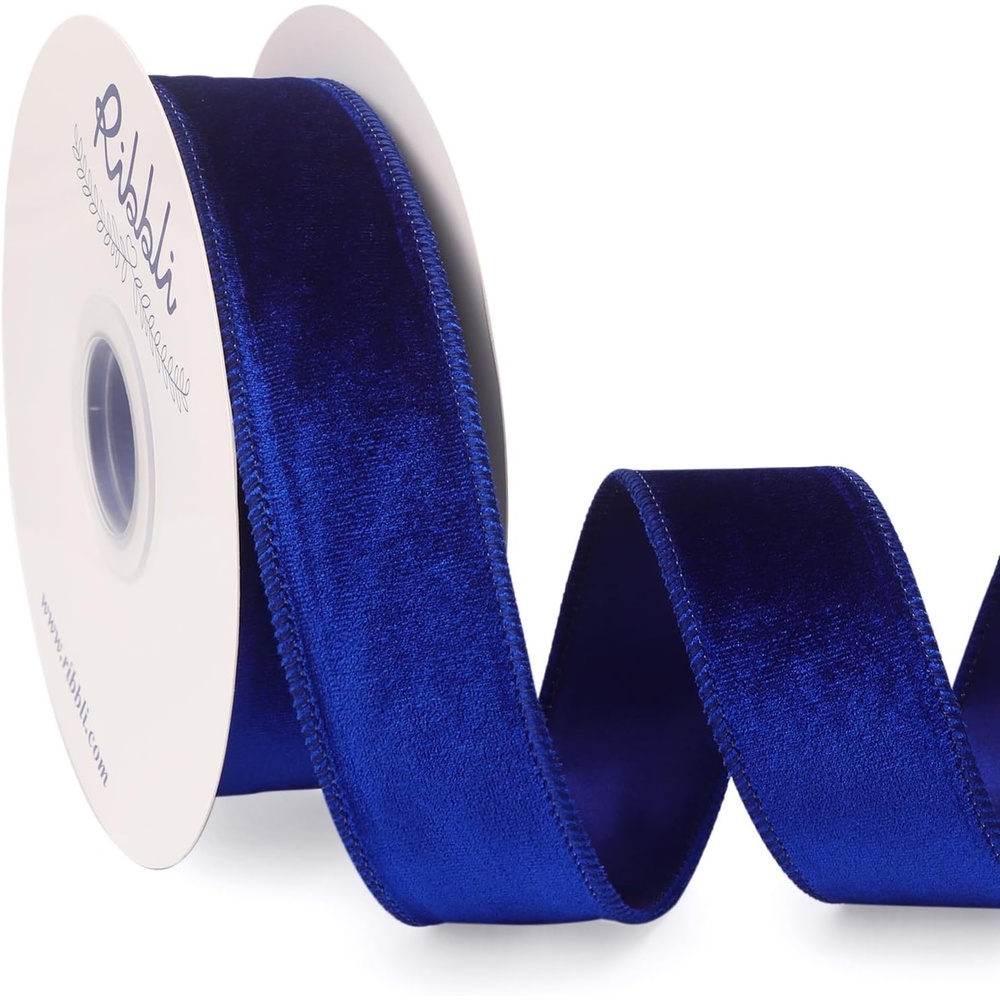 Ribbli Dusty Green Velvet Wired Ribbon 4 Inch Sage Velvet with Satin Christmas Ribbon for Gift Wrapping Christmas Tree Decoration Crafts Wreaths Supplies-Continuous 10 Yards(Royal Blue)