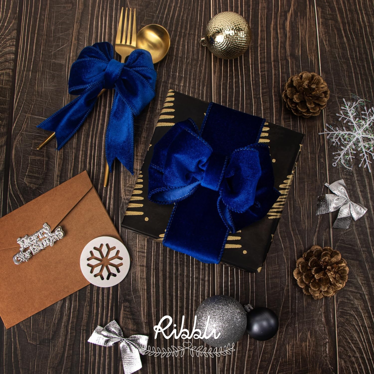 Ribbli Dusty Green Velvet Wired Ribbon 4 Inch Sage Velvet with Satin Christmas Ribbon for Gift Wrapping Christmas Tree Decoration Crafts Wreaths Supplies-Continuous 10 Yards(Royal Blue)