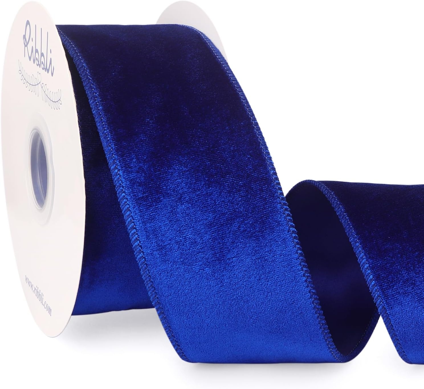 Ribbli Dusty Green Velvet Wired Ribbon 4 Inch Sage Velvet with Satin Christmas Ribbon for Gift Wrapping Christmas Tree Decoration Crafts Wreaths Supplies-Continuous 10 Yards(Royal Blue)