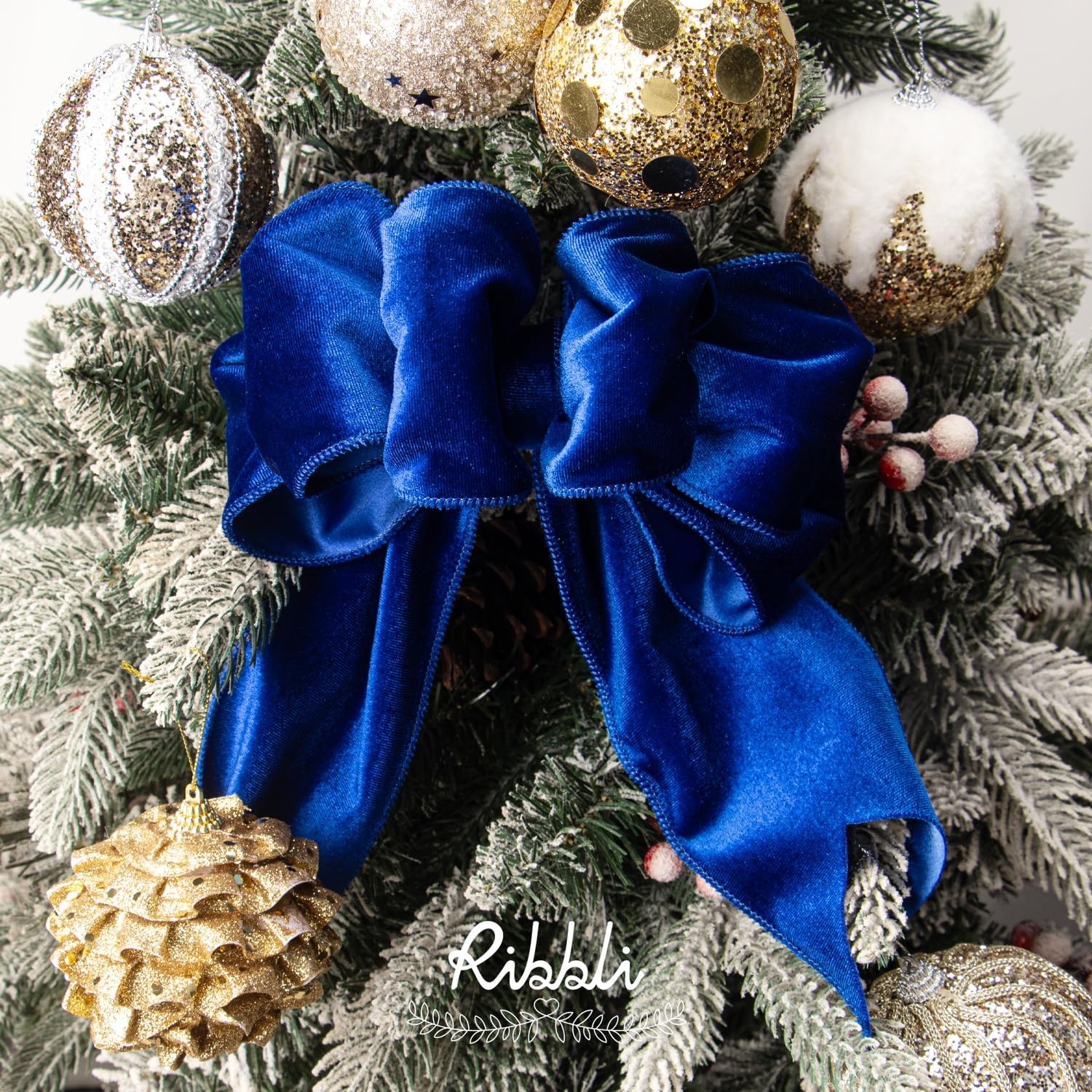 Ribbli Dusty Green Velvet Wired Ribbon 4 Inch Sage Velvet with Satin Christmas Ribbon for Gift Wrapping Christmas Tree Decoration Crafts Wreaths Supplies-Continuous 10 Yards(Royal Blue)