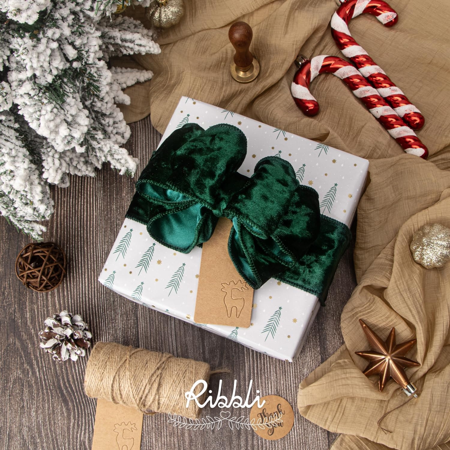 Ribbli Royal Blue Velvet Wired Ribbon 4 Inch Crushed Velvet Christmas Ribbon for Gift Wrapping Christmas Tree Decoration Crafts Wreaths Supplies-Continuous 10 Yards(Dark Green)