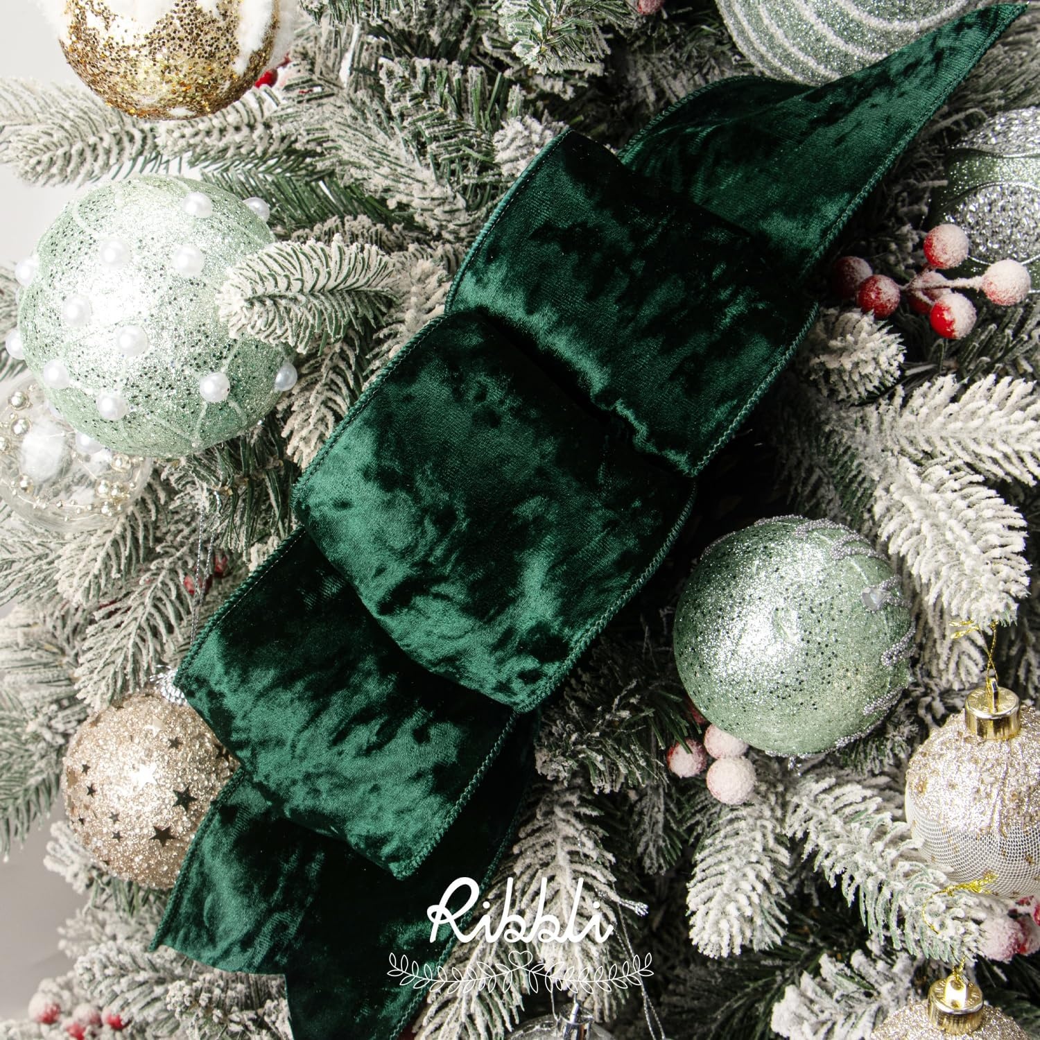 Ribbli Royal Blue Velvet Wired Ribbon 4 Inch Crushed Velvet Christmas Ribbon for Gift Wrapping Christmas Tree Decoration Crafts Wreaths Supplies-Continuous 10 Yards(Dark Green)