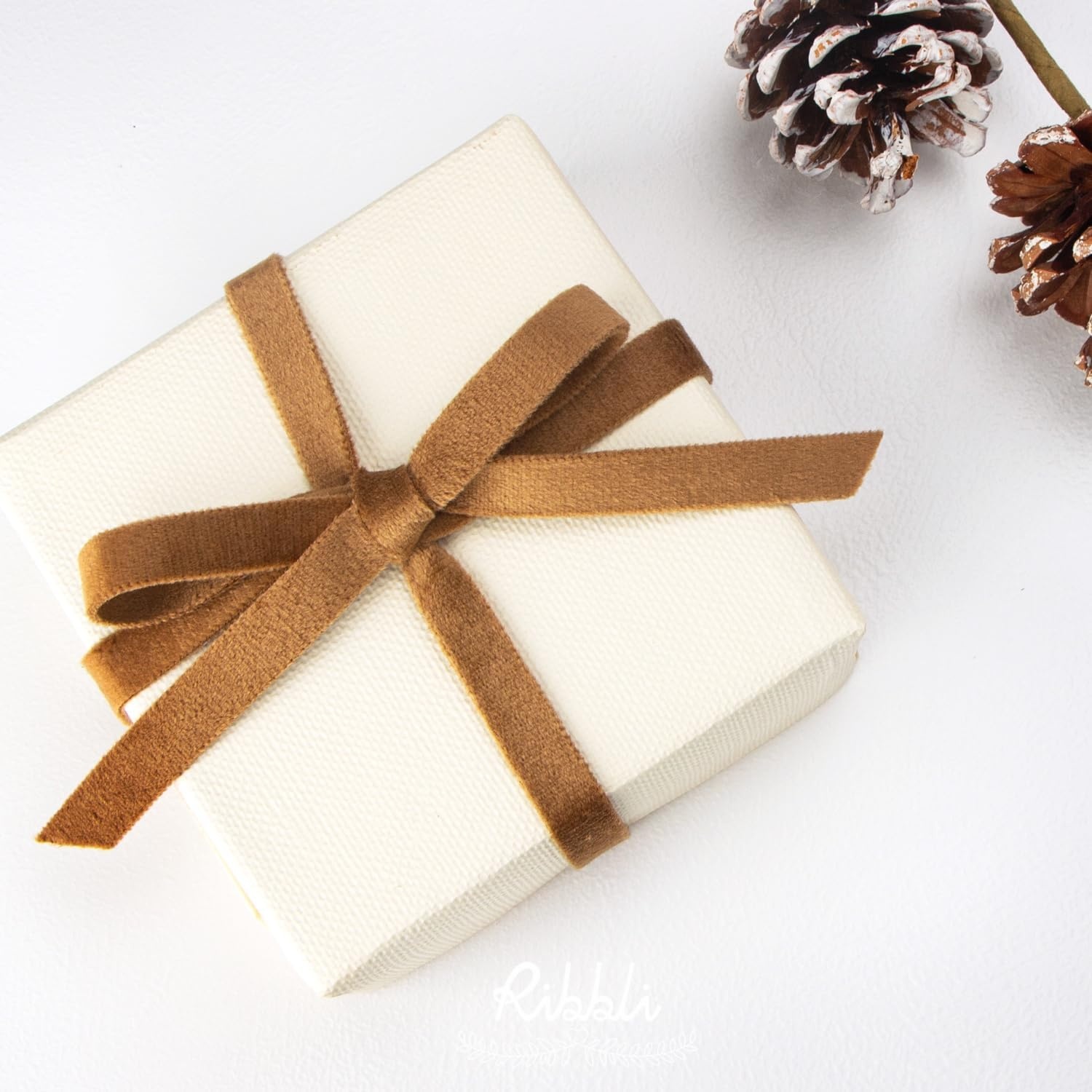 Ribbli Antique Gold Velvet Ribbon 3 Rolls Double Faced 3/8 Inch 18-Yard with Wooden Spool Use for Christmas Tree Ornaments Gift Wrapping Wreath Decoration Wedding Boutonnieres(Khaki)