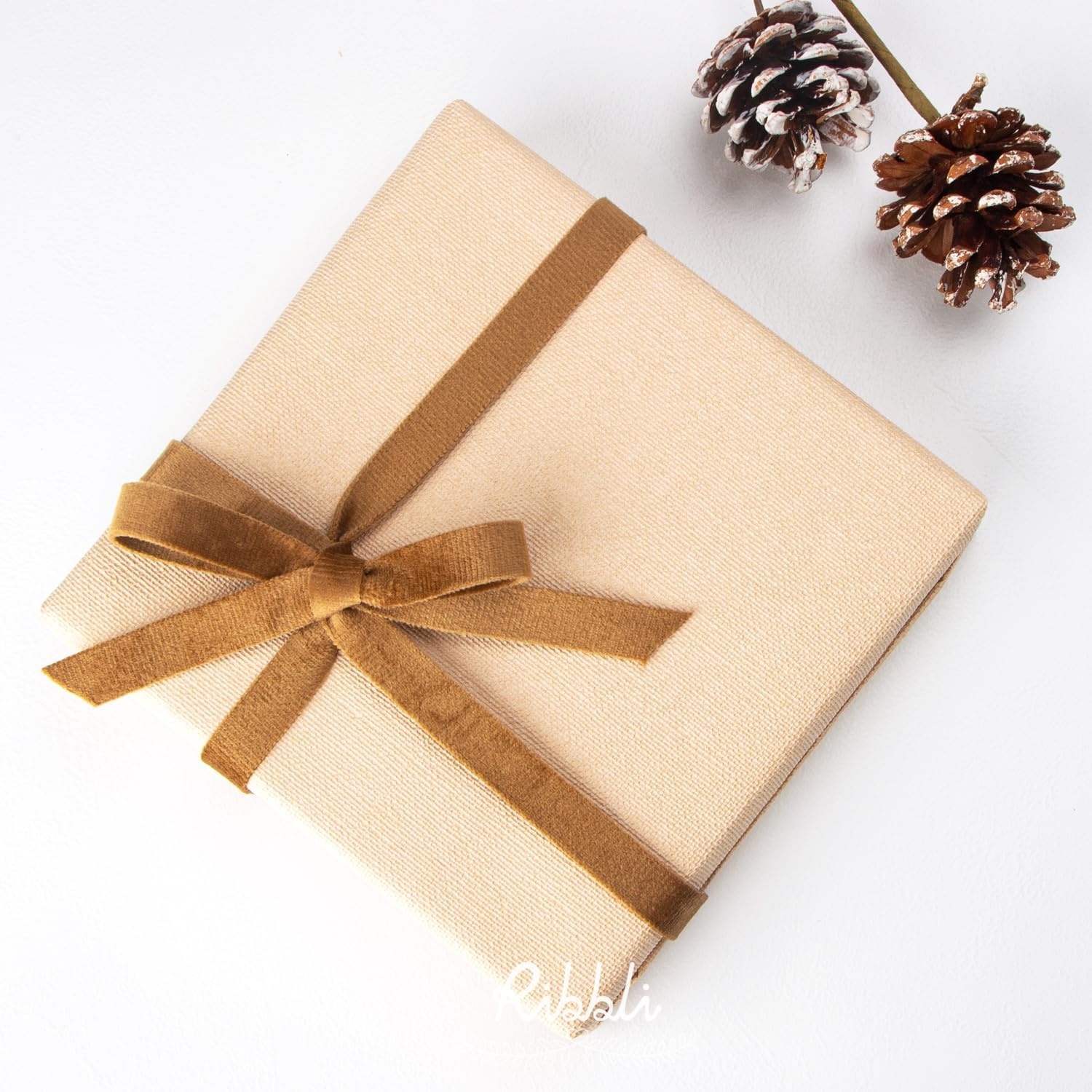 Ribbli Antique Gold Velvet Ribbon 3 Rolls Double Faced 3/8 Inch 18-Yard with Wooden Spool Use for Christmas Tree Ornaments Gift Wrapping Wreath Decoration Wedding Boutonnieres(Khaki)