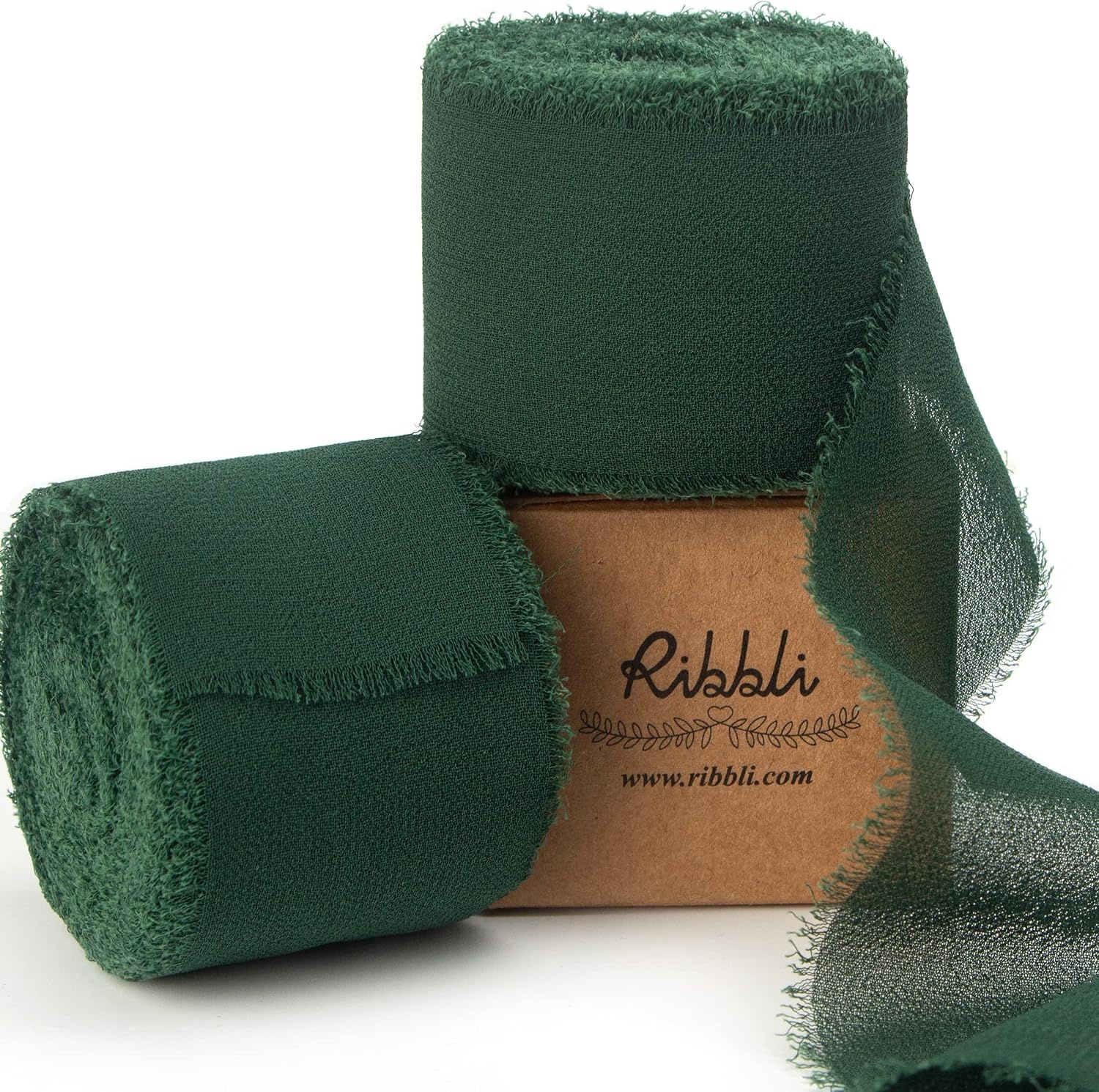 Ribbli Antique Mauve Chiffon Ribbon 1-1/2 inch x 20 Yard Handmade Fringe Chiffon Silk Ribbon,Black Ribbon for Wedding Invitations, Bridal Bouquets Wrapping, Flower Arrangement Decoration(Forest Green)