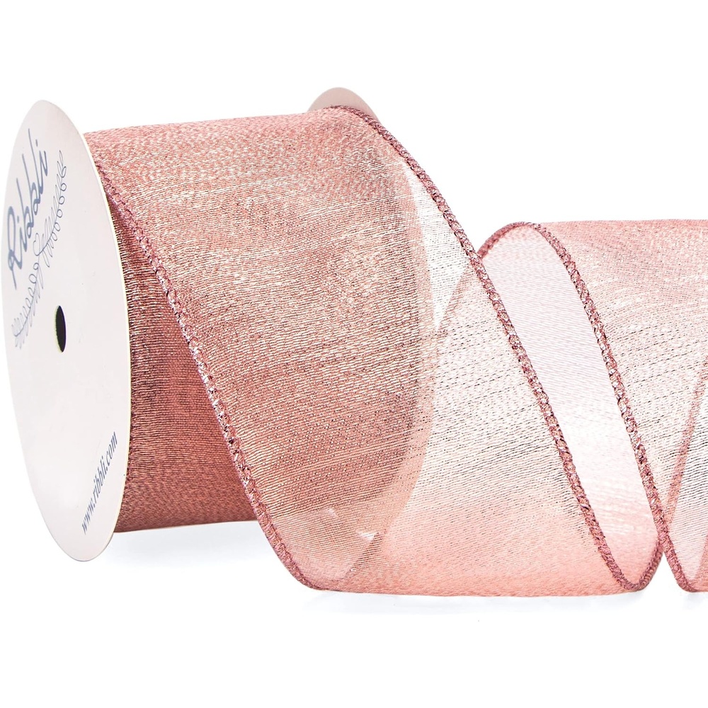Ribbli Metallic Red Wired Ribbon,2-1/2 Inch x Continuous 10 Yard, Red Glitter Ribbon with Red Edge,Christmas Ribbon for Wreaths,Big Bow,Gift Wrapping, Christmas Tree Decoration(Rose Gold)