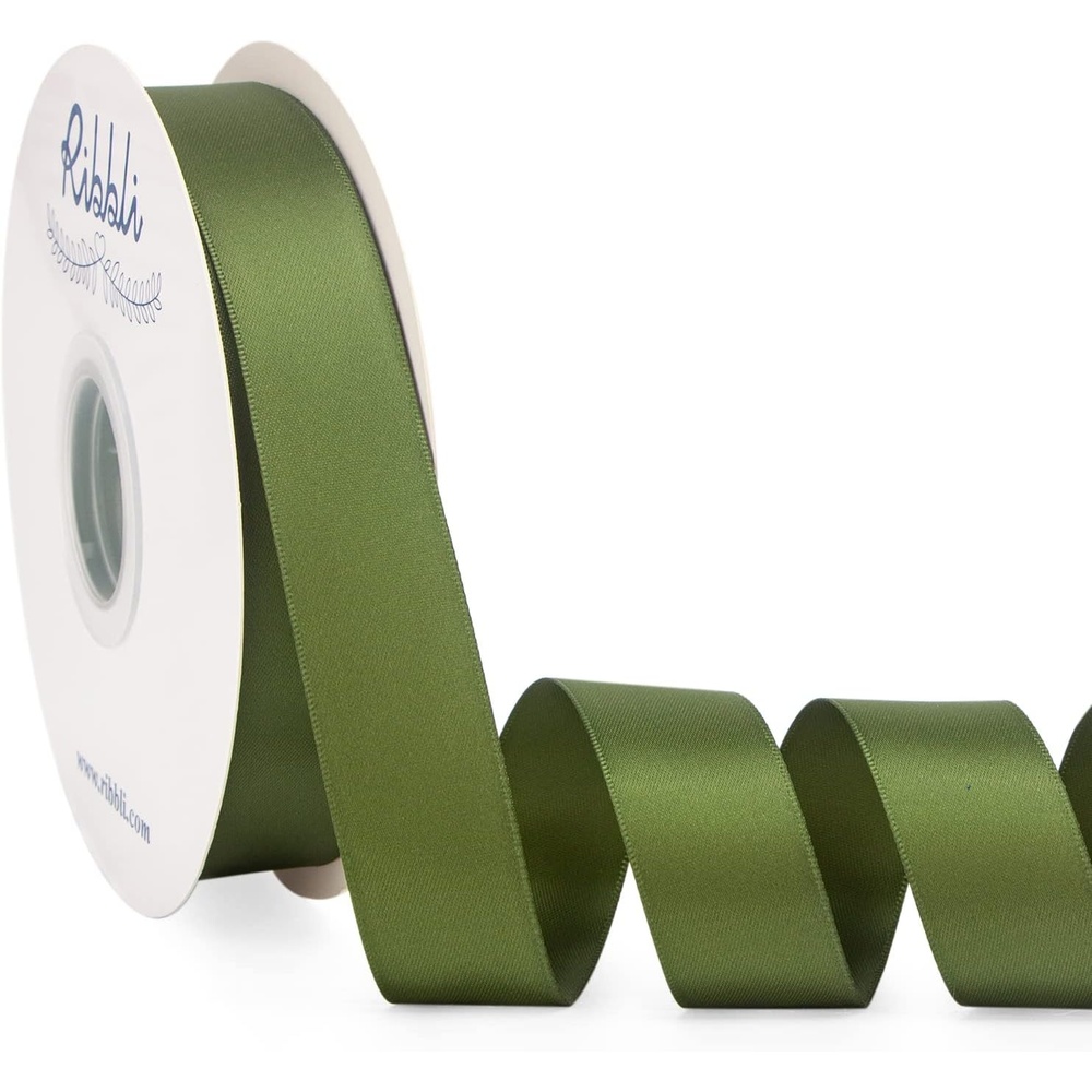 Ribbli Dusty Blue Satin Ribbon Double Faced Satin 1-1/2 Inch x Continuous 50 Yards-Blue Ribbon for Gift Wrapping Crafts Wedding Decoration Bows Bouquet Floral Arrangement(Green Moss)