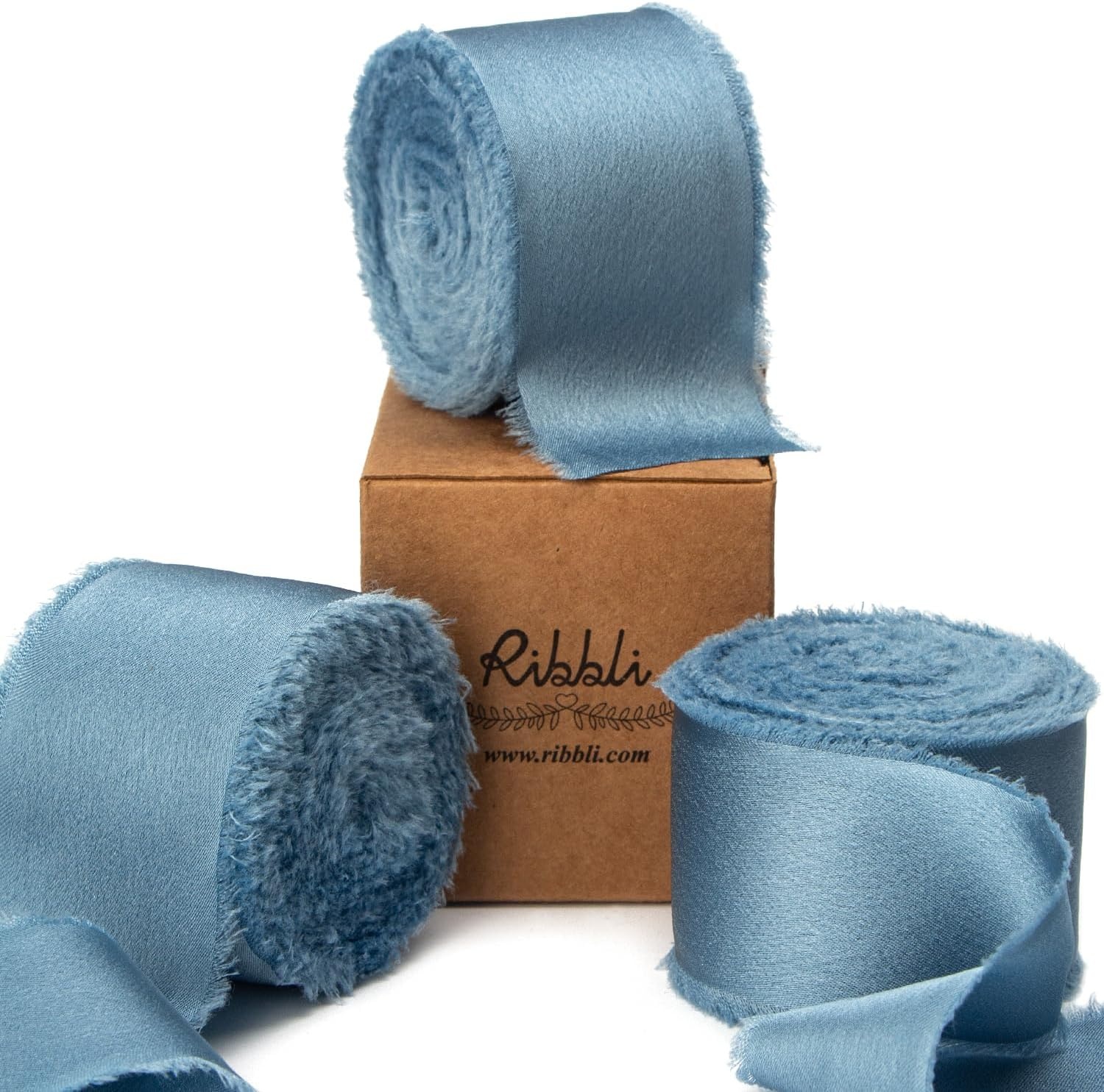 Ribbli Terracotta Silk Satin Ribbon 1.5 Inch x 30 Yard Handmade Frayed Chiffon Burnt Orange Ribbon for Gift Wrapping Wedding Invitations Bridal Bouquets Home Decor(Dusty Blue)