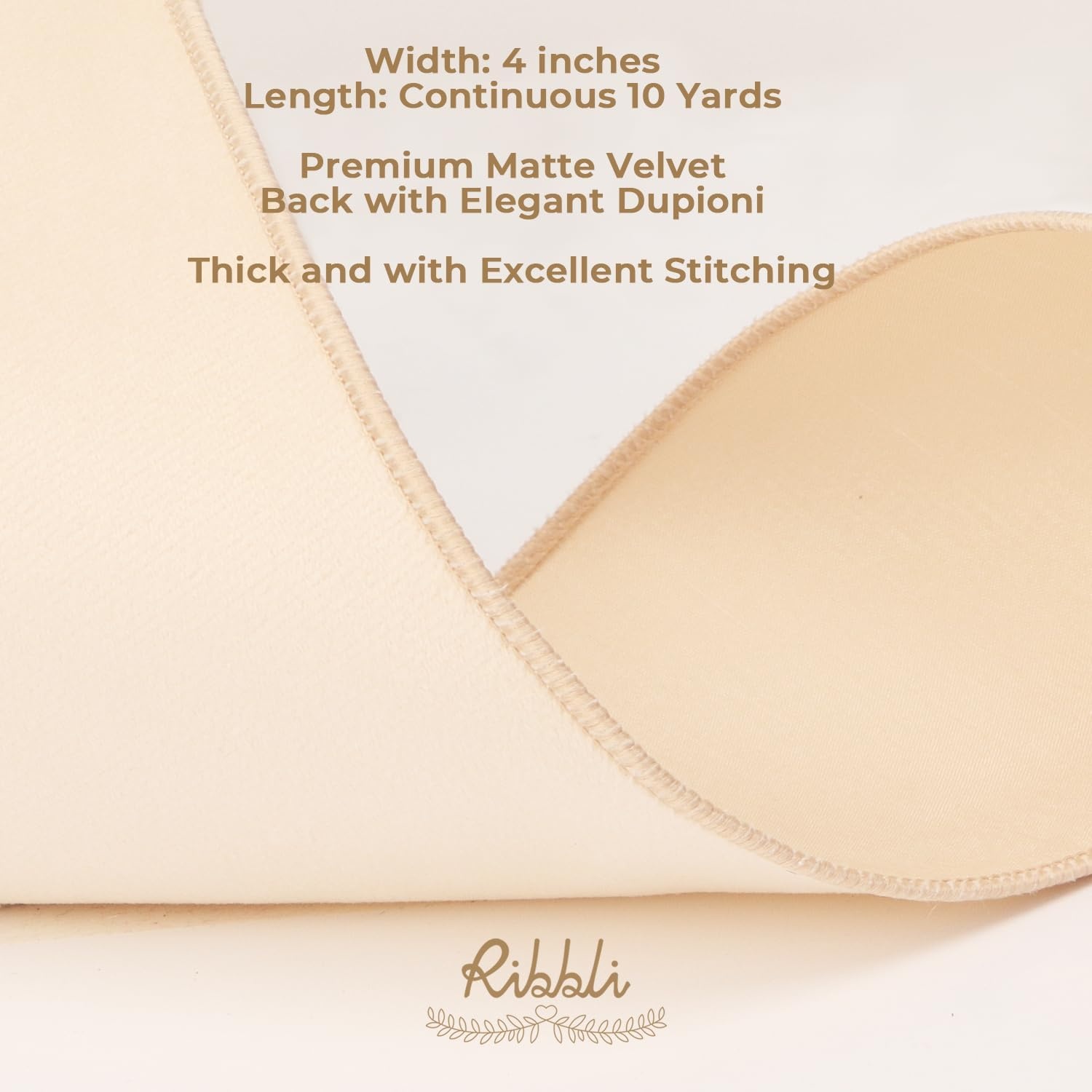 Ribbli Sage Green Velvet Wired Ribbon with Dupioni 4 Inch Christmas Ribbon for Gift Wrapping Christmas Tree Decoration Crafts Wreaths Supplies-Continuous 10 Yards(Ivory)