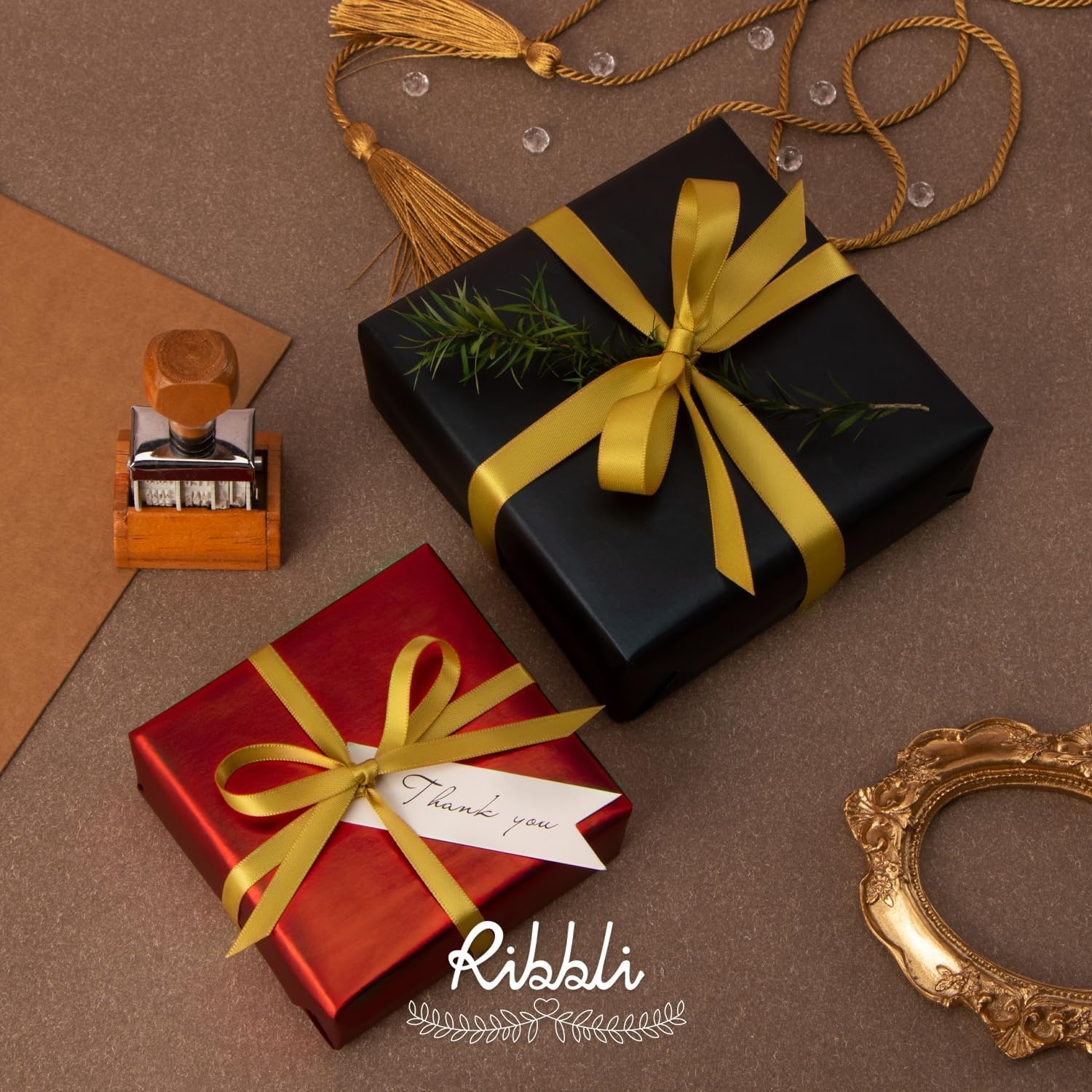 Ribbli Dusty Sage Satin Ribbon Double Faced Satin 1/2 inch x Continuous 50 Yards-Spring Moss Ribbon for Gift Wrapping Crafts Wedding Decoration Bows Bouquet Floral Arrangement(Gold)