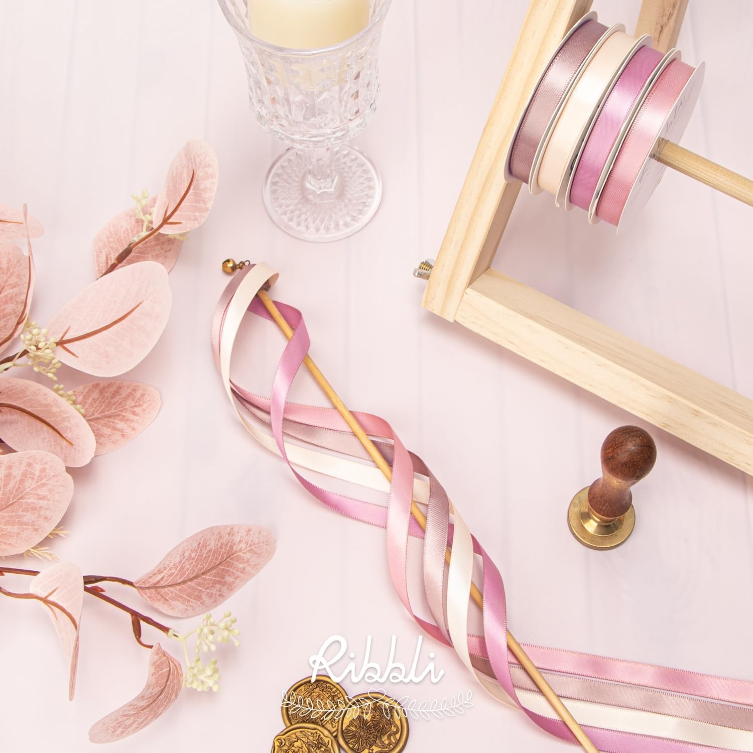 Ribbli Champagne Gold Satin Ribbon Double Faced Satin 3/8 Inch x Continuous 50 Yards-Champagne Ribbon for Gift Wrapping Crafts Wedding Decoration Bows Bouquet Floral Arrangement(Rosy Mauve)