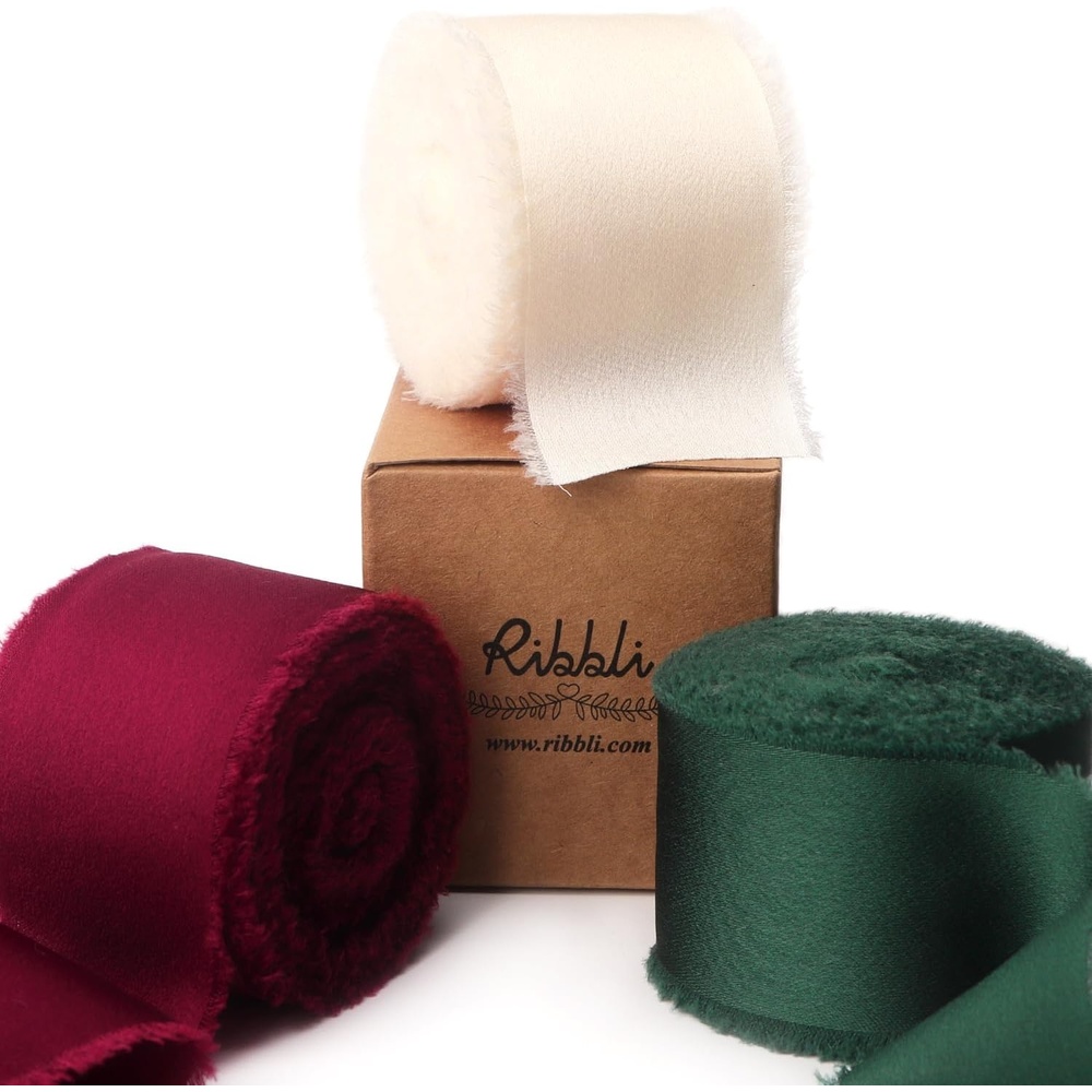 Ribbli Terracotta Silk Satin Ribbon 1.5 Inch x 30 Yard Handmade Frayed Chiffon Burnt Orange Ribbon for Gift Wrapping Wedding Invitations Bridal Bouquets Home Decor(Ivory/Burgundy/Forest Green)