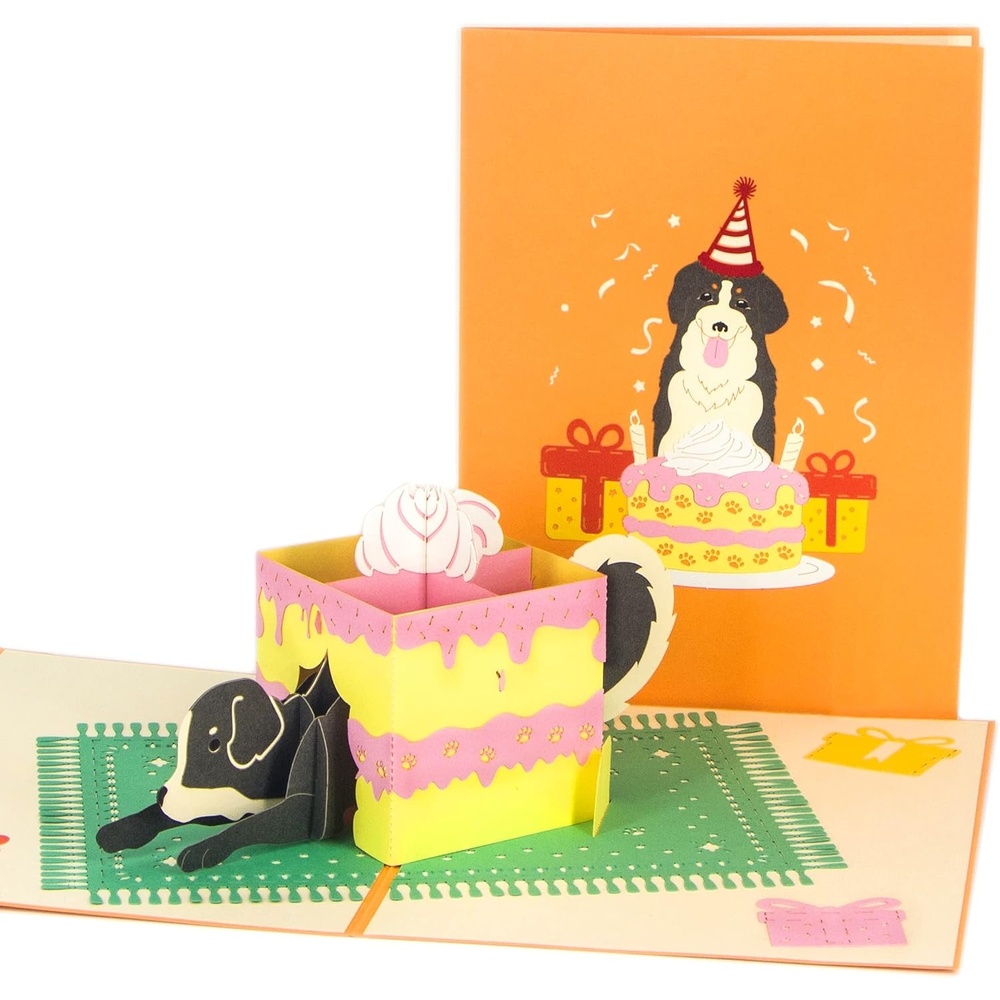 Ribbli Birthday Cake and Dog 3D Pop Up Card Dog Birthday Card Pop Up Birthday Card Birthday Cards, with Envelope