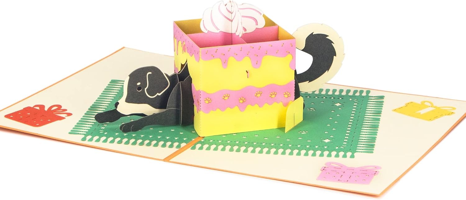 Ribbli Birthday Cake and Dog 3D Pop Up Card Dog Birthday Card Pop Up Birthday Card Birthday Cards, with Envelope