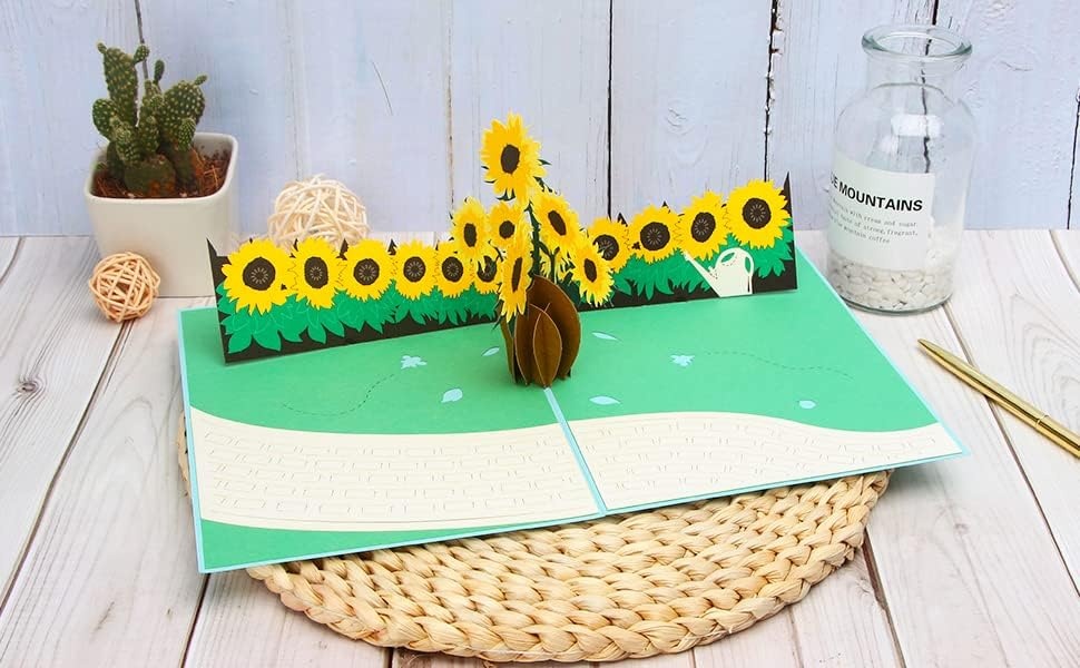 Ribbli Sunflower Thanksgiving Card, 3D Pop Up Greeting Card, Fall Thank You Card, Mothers Day Card, for Birthday, Get Well, for Her Women Mom Wife Sister Daughter Grandma Friend, with Envelope