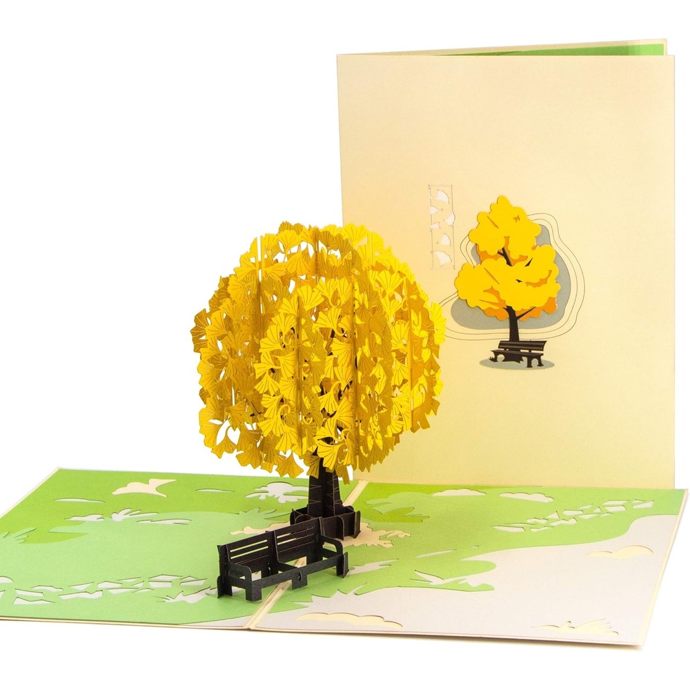 Ribbli Ginkgo Handmade 3D Tree Pop Up Card for Birthday Thanksgiving Day Mothers Day, Thinking of You Gift for Men Women Couple Wife Husband, with Envelope