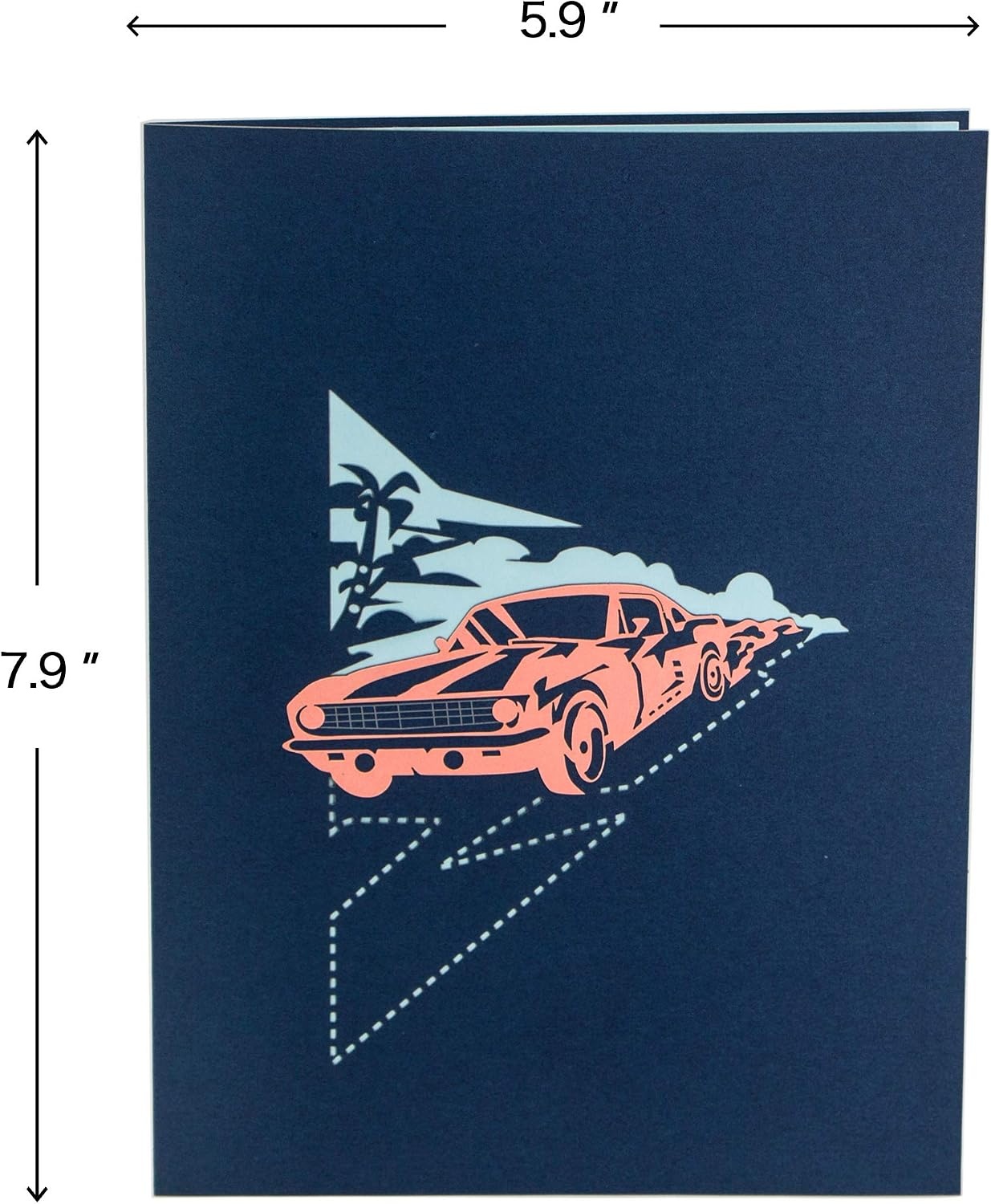 Ribbli Muscle Car (Navy) Handmade 3D Pop Up Card, Birthday Cards for Him Her Men Women Dad Husband Boy Boyfriend Brother Son Kids Friend, with Envelope