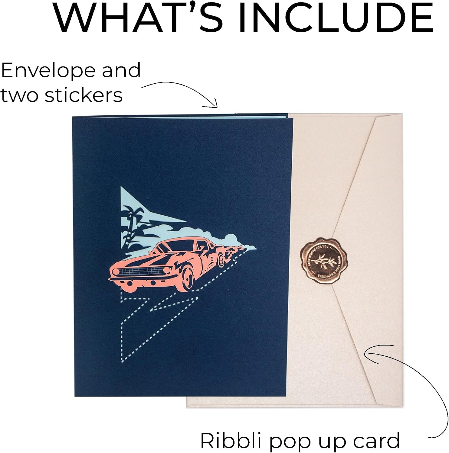 Ribbli Muscle Car (Navy) Handmade 3D Pop Up Card, Birthday Cards for Him Her Men Women Dad Husband Boy Boyfriend Brother Son Kids Friend, with Envelope