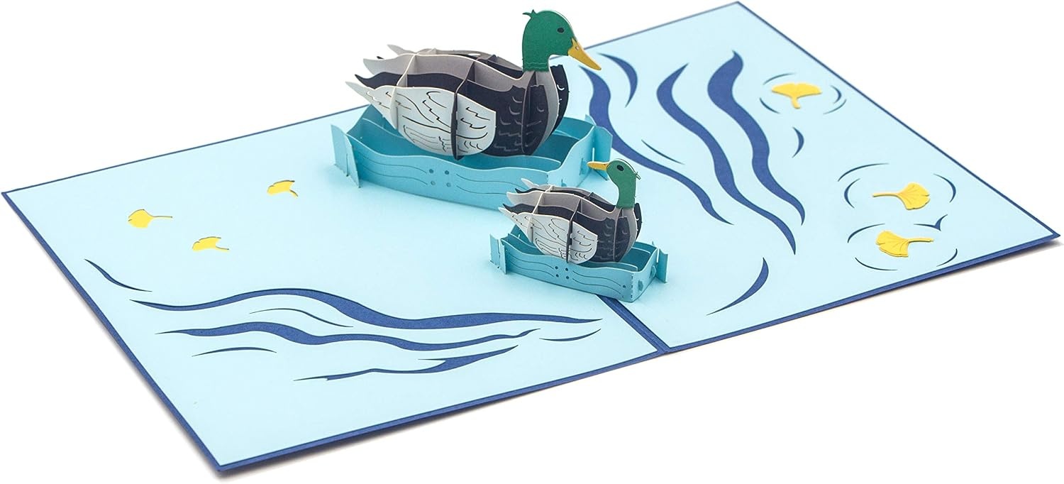 Ribbli Duck 3D Handmade Greeting Pop Up Card for Birthday Mothers Day Fathers Day Thank You Thanksgiving Day, Birthday Gift for Men Women Kids Duck Lover, with Envelope