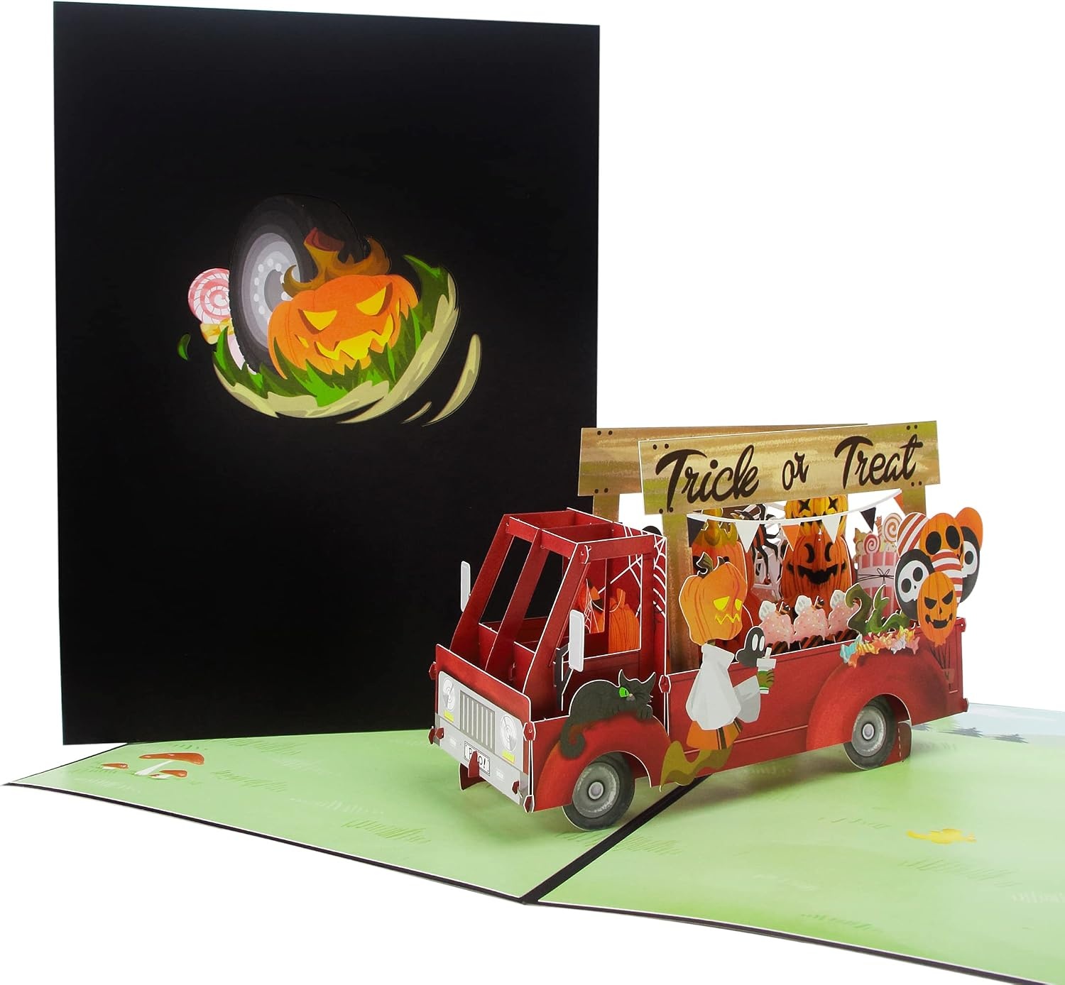 Ribbli Halloween Pop Up Card – 3D Greeting Card, Trick or Treat Card, Pumpkin Truck Card, Happy Halloween Card for Kids Grandson Granddaughter Boyfriend Son Daughter, with Envelope