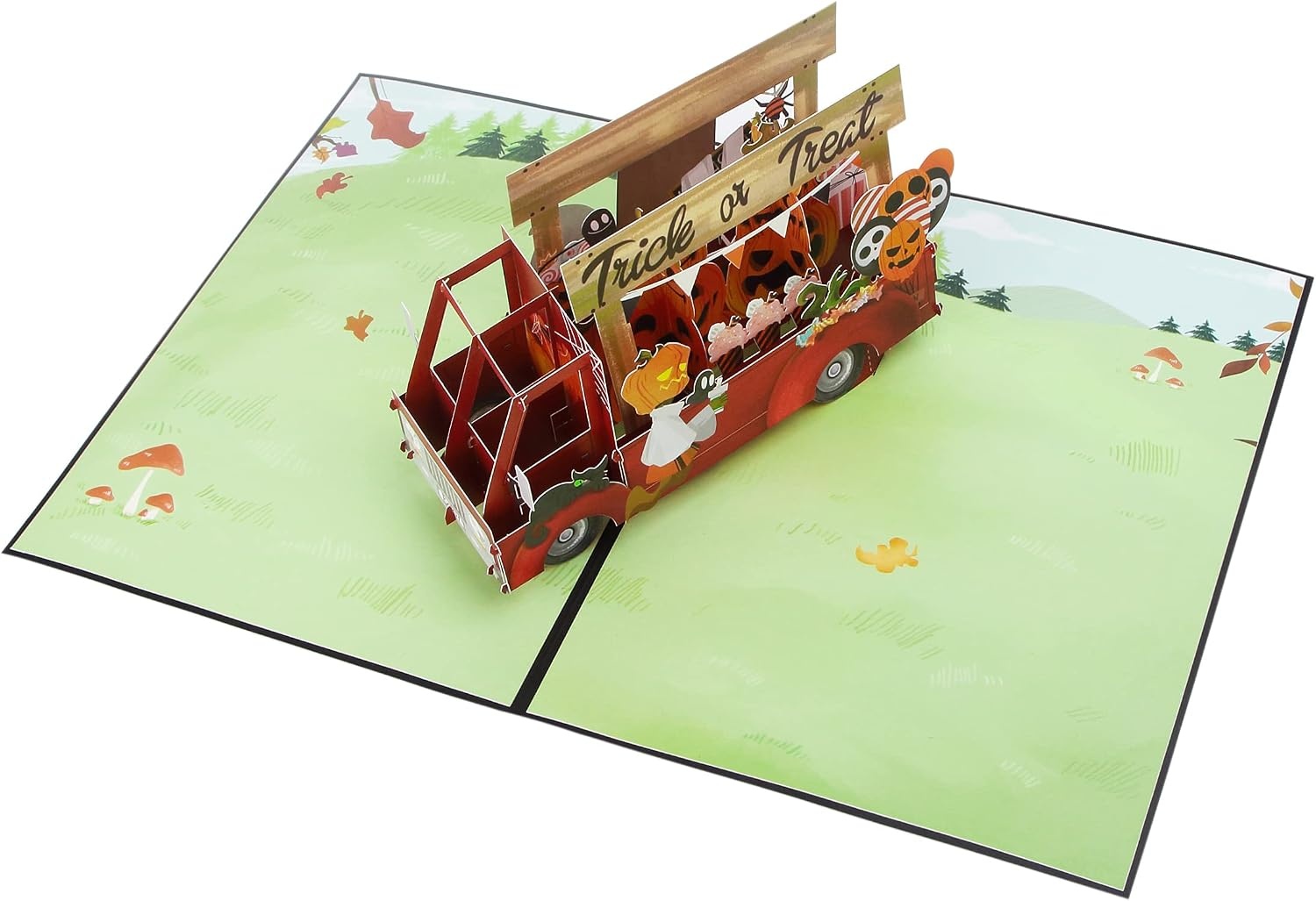 Ribbli Halloween Pop Up Card – 3D Greeting Card, Trick or Treat Card, Pumpkin Truck Card, Happy Halloween Card for Kids Grandson Granddaughter Boyfriend Son Daughter, with Envelope