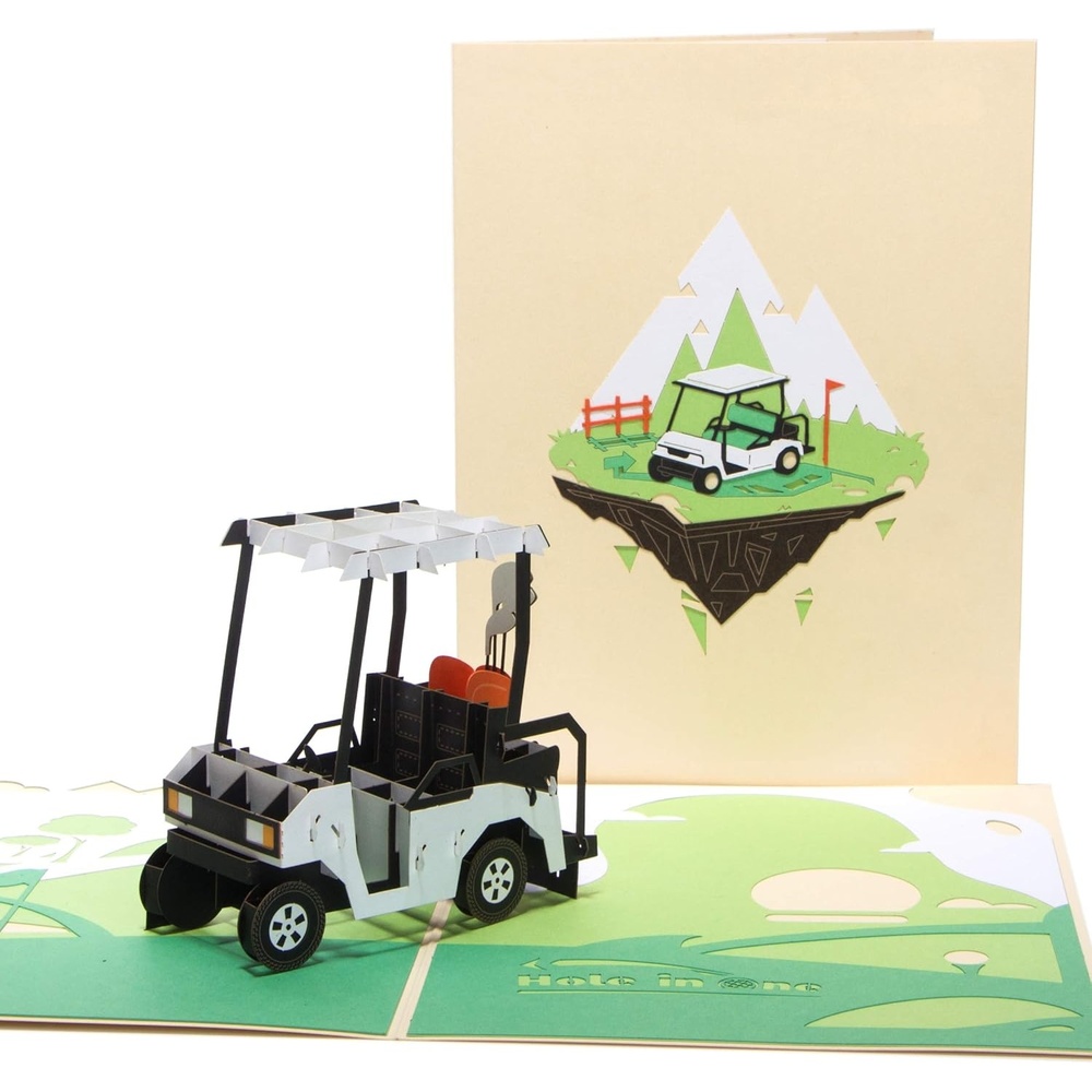 Ribbli Golf Birthday Cards, Golf Cart Pop Up Card for Fathers Day, Golf Gift for Dad Father Grandpa Friend, with Envelope