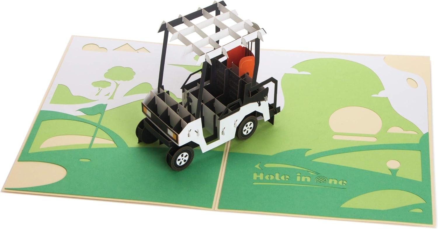 Ribbli Golf Birthday Cards, Golf Cart Pop Up Card for Fathers Day, Golf Gift for Dad Father Grandpa Friend, with Envelope