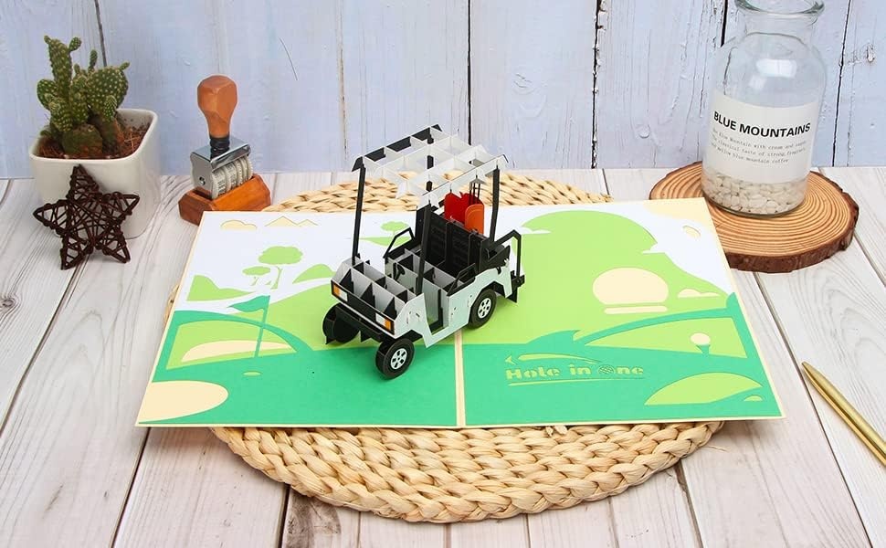 Ribbli Golf Birthday Cards, Golf Cart Pop Up Card for Fathers Day, Golf Gift for Dad Father Grandpa Friend, with Envelope