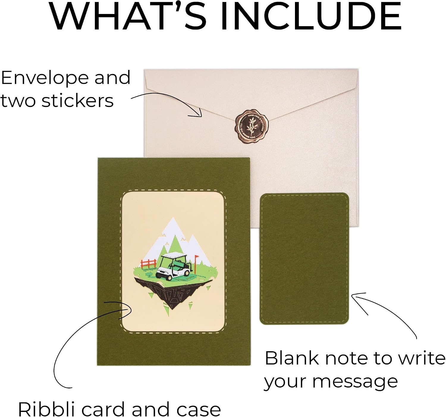 Ribbli Golf Birthday Cards, Golf Cart Pop Up Card for Fathers Day, Golf Gift for Dad Father Grandpa Friend, with Envelope