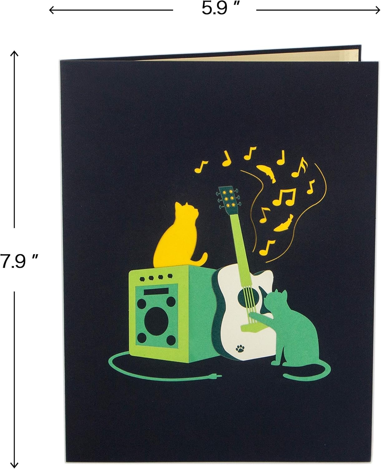 Ribbli Guitar and Cat 3D Handmade Pop Up Card for Birthday Fathers Day, Cat Birtdahy Cards for Men Women Guitar Lover, with Envelope