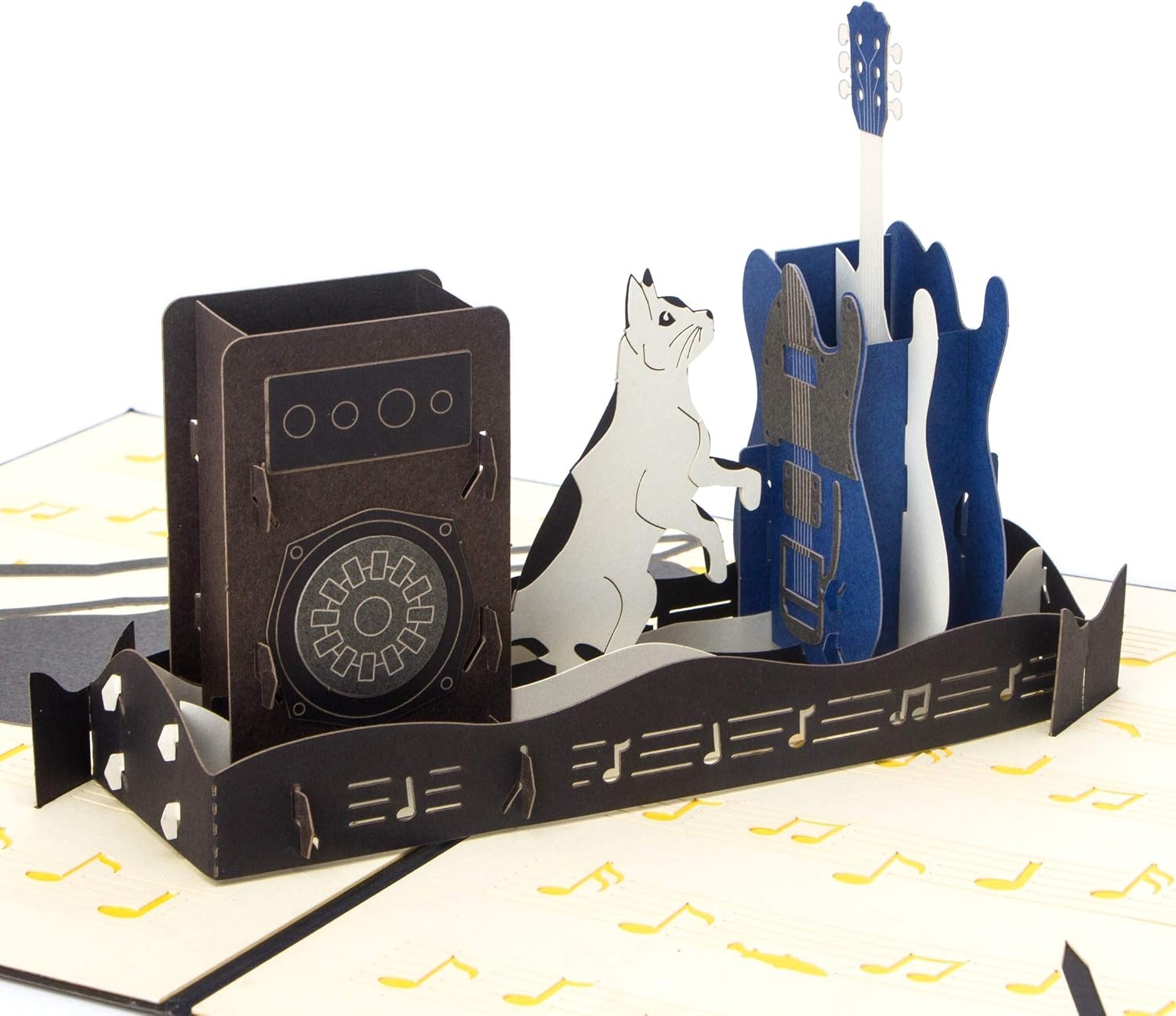 Ribbli Guitar and Cat 3D Handmade Pop Up Card for Birthday Fathers Day, Cat Birtdahy Cards for Men Women Guitar Lover, with Envelope