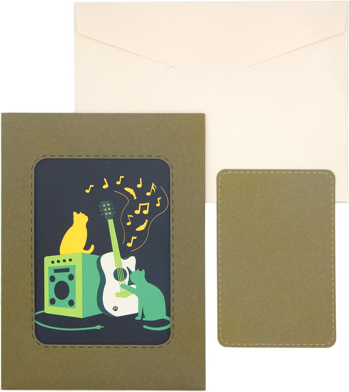 Ribbli Guitar and Cat 3D Handmade Pop Up Card for Birthday Fathers Day, Cat Birtdahy Cards for Men Women Guitar Lover, with Envelope