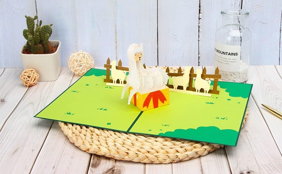 Ribbli Birthday Cards, Llama Handmade 3D Pop Up Card, Llama Birthday Gifts for Men Women Kids, with Envelope