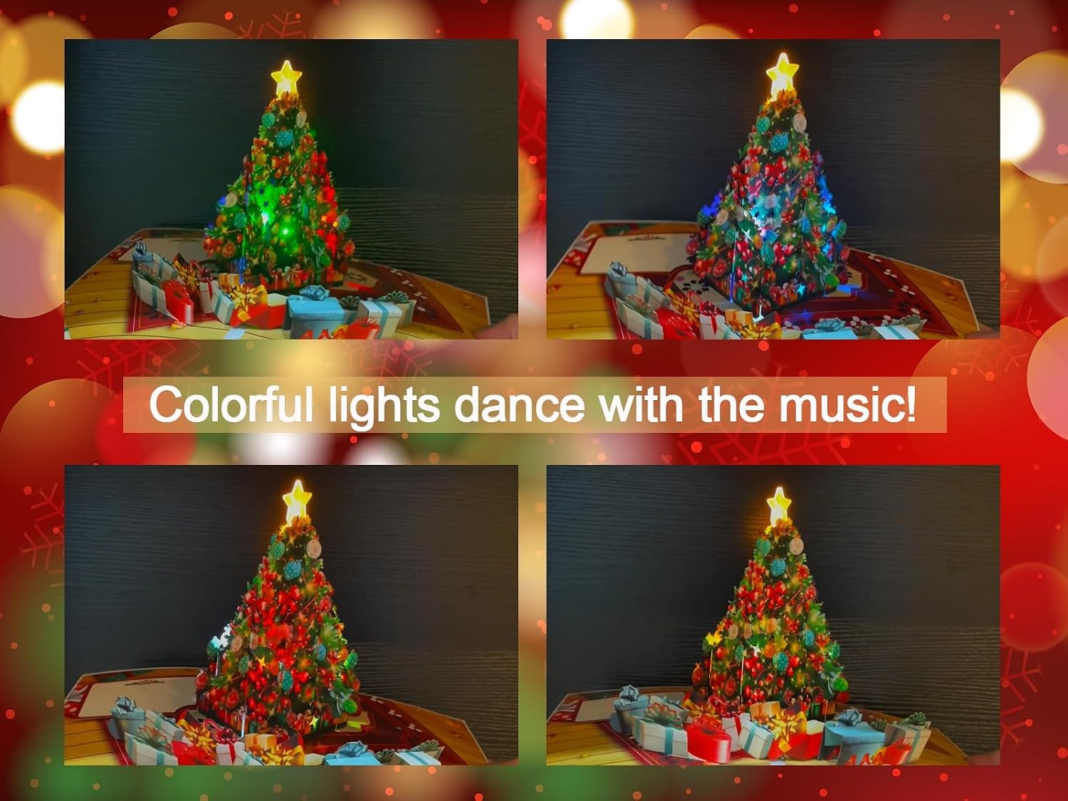 Ribbli Christmas Cards Light and Musical Christmas Tree Pop Up Card, with Envelope