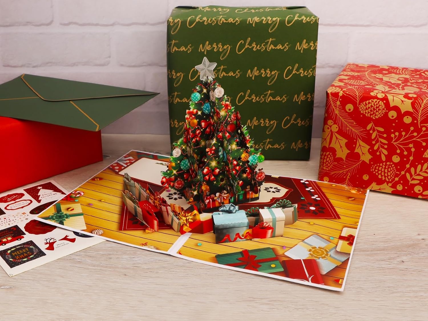 Ribbli Christmas Cards Light and Musical Christmas Tree Pop Up Card, with Envelope