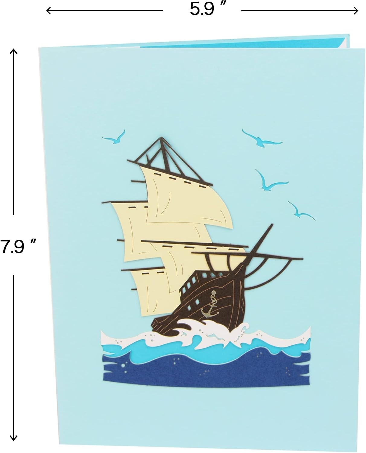 Ribbli Sailboat 3D Pop Up Card, Thank You, Birthday, Father’s Day, Graduation, with Envelope