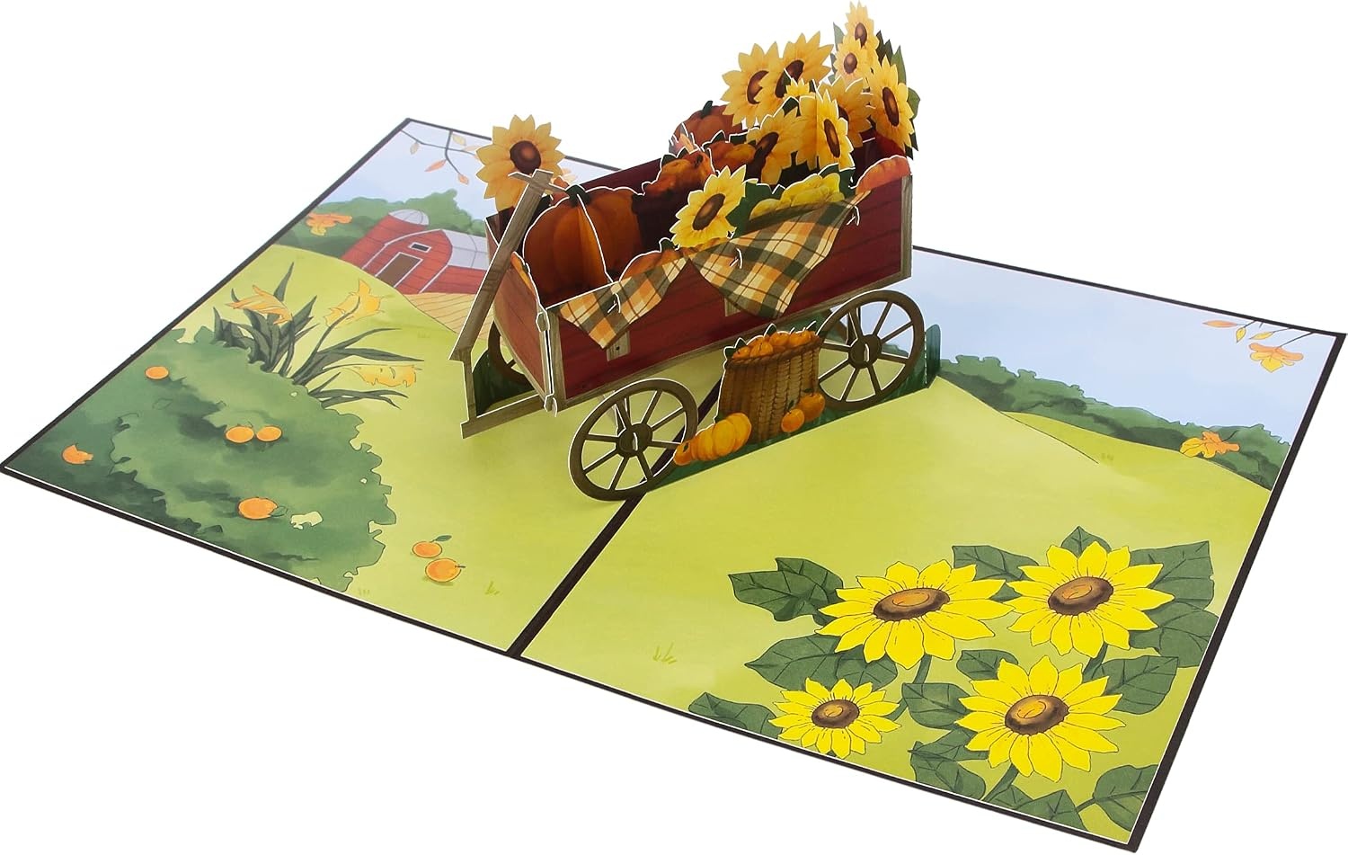 Ribbli Thanksgiving Pop Up Card – Fall Thank You Card, 3D Greeting Card, Harvest Trailer Card, Sunflower Card, Happy Holiday Autumn Birthday, for Kids Children Husband Wife Him Her, with Envelope