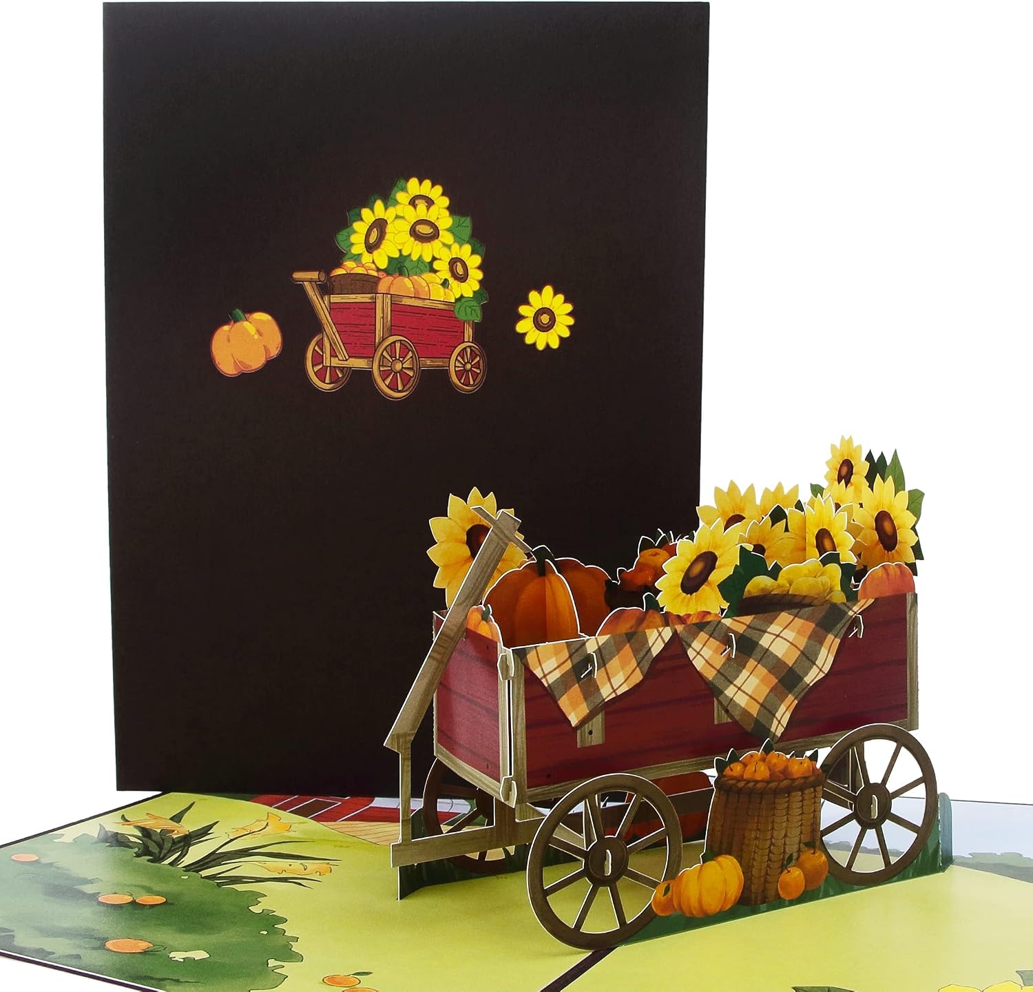 Ribbli Thanksgiving Pop Up Card – Fall Thank You Card, 3D Greeting Card, Harvest Trailer Card, Sunflower Card, Happy Holiday Autumn Birthday, for Kids Children Husband Wife Him Her, with Envelope