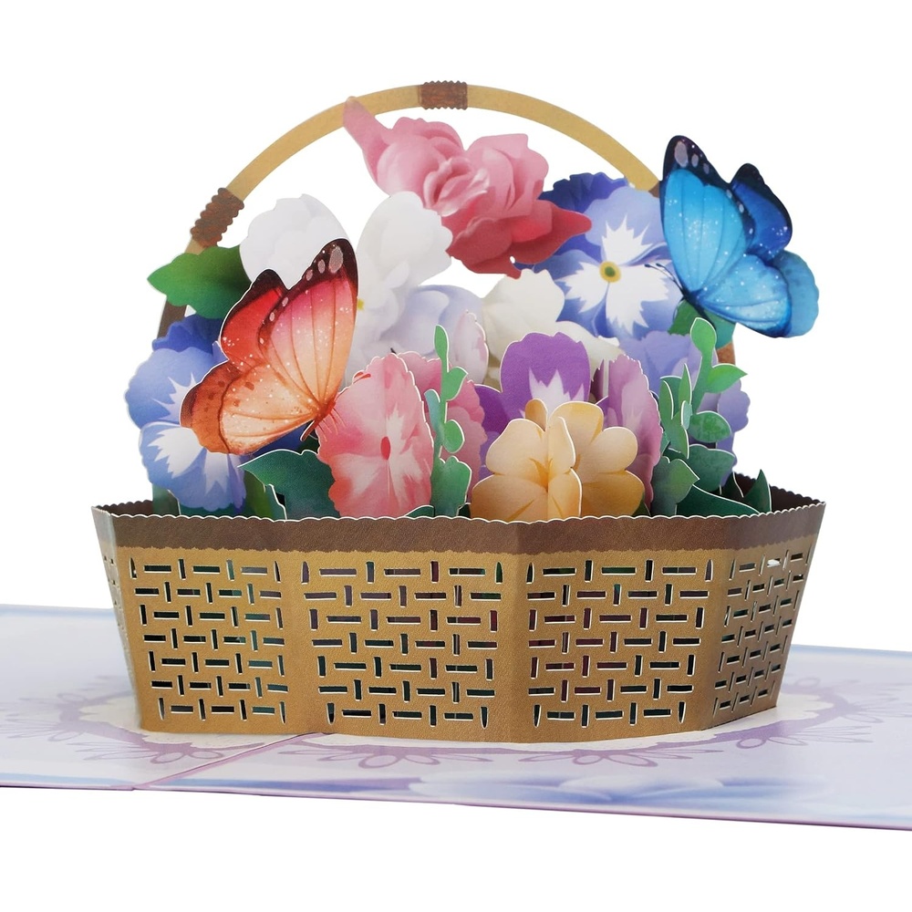 Ribbli Flower Basket 3D Greeting Pop Up Card – Birthday Card,Flowers Card,All Occasions,Mother’s Day,Anniversary,Retirement,Thinking Of You,Get Well,For Women,Mom,Wife,Girl | with Envelope