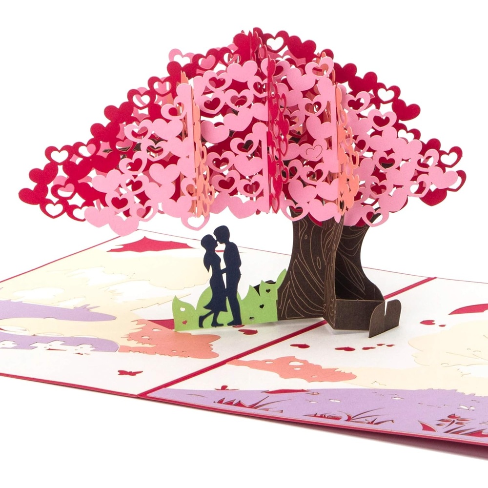 Ribbli Heart Tree Handmade Pop Up Card for Anniversary Valentines Day Wedding Romantic Gift, Birthday Cards for Wife Husband Couple, 7.9 x 5.9 Inches with Envelope