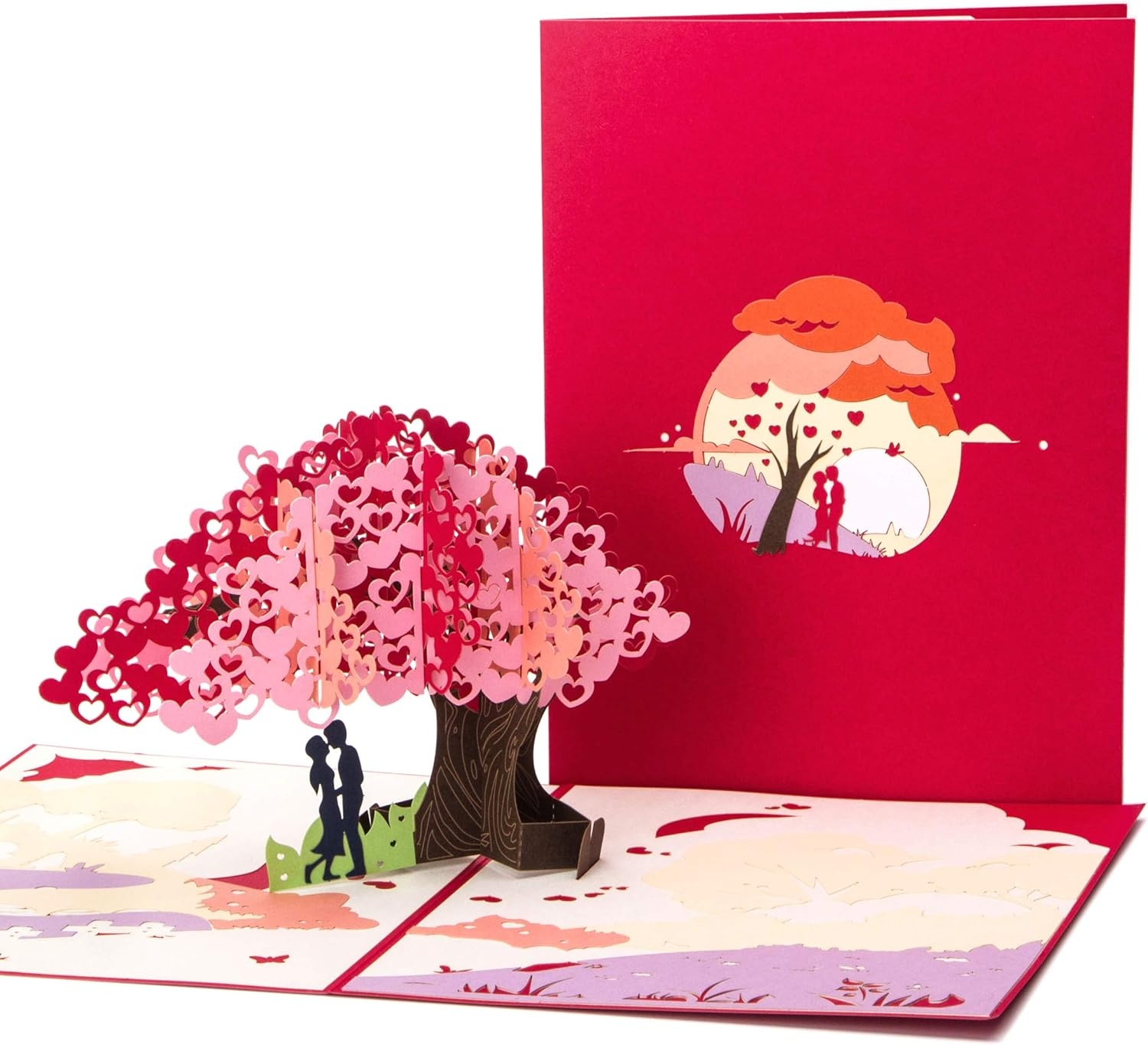 Ribbli Heart Tree Handmade Pop Up Card for Anniversary Valentines Day Wedding Romantic Gift, Birthday Cards for Wife Husband Couple, 7.9 x 5.9 Inches with Envelope