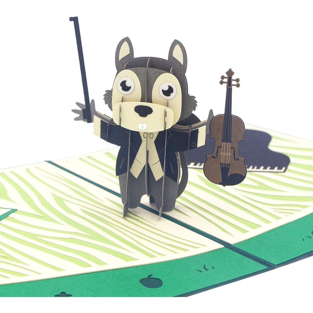 Ribbli Squirrel and Violin Handmade 3D Pop Up Card,Greeting Card,Birthday Card,For Musician,Mothers Day,Fathers Day,Get Well,Congratulations,Anniversary,Any Occasion