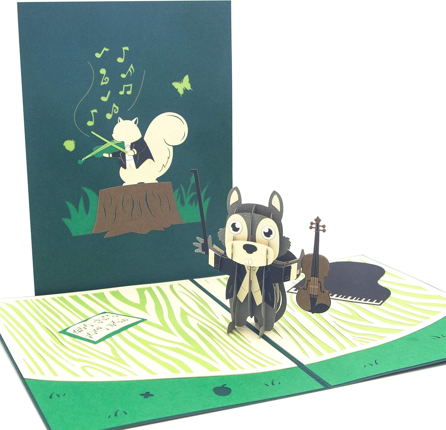 Ribbli Squirrel and Violin Handmade 3D Pop Up Card,Greeting Card,Birthday Card,For Musician,Mothers Day,Fathers Day,Get Well,Congratulations,Anniversary,Any Occasion