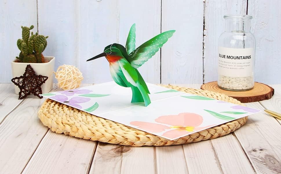 Ribbli Hummingbird Pop Up Card, Birthday Cards, Mothers Day Card, Thinking of You Gift for Mom Women Girl Wife Grandma Daughter Sister, 7.56″X 5.67″ with Envelope