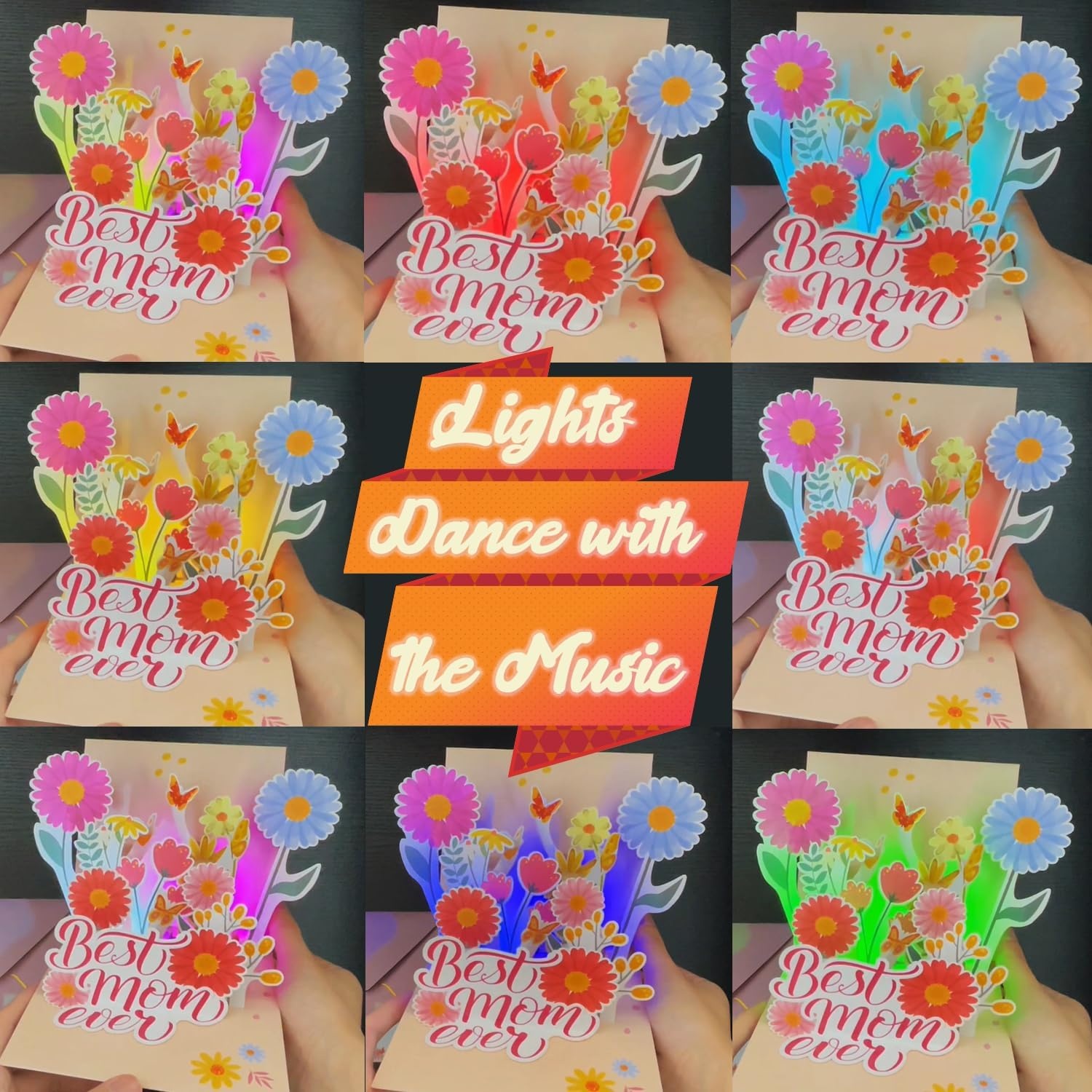Ribbli Best Mom Ever Musical Card with Light and Music for Mothers Day, Mom Birthday Card, 5.7 x 5.7 Inches with Envelope