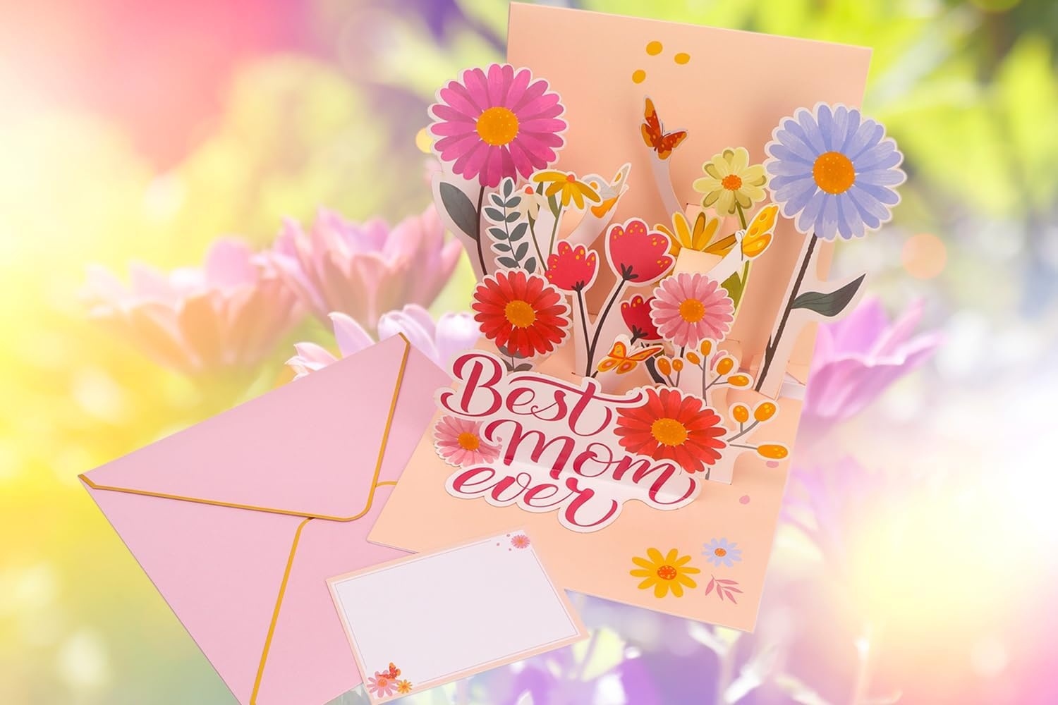 Ribbli Best Mom Ever Musical Card with Light and Music for Mothers Day, Mom Birthday Card, 5.7 x 5.7 Inches with Envelope