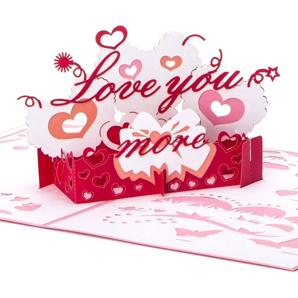 Ribbli 3D Pop Up Anniversary Card,Love You More Card,Valentines Day Card,Wedding Card,Romantic Gift,Birthday Card for Wife,Husband,Couple,Girlfriend,Boyfriend | with Envelope