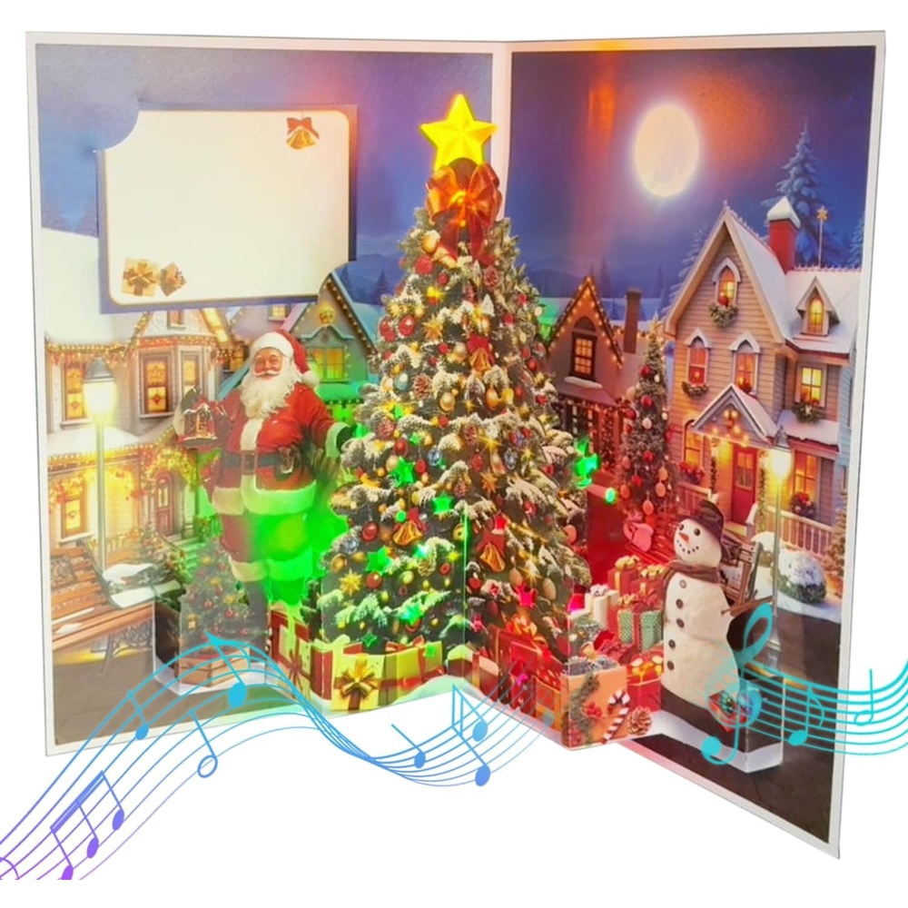 Ribbli Christmas Cards, Pop Up Christmas Card with Light and Music, Santa and Tree 8.2 x 5.7 Inches with Envelope