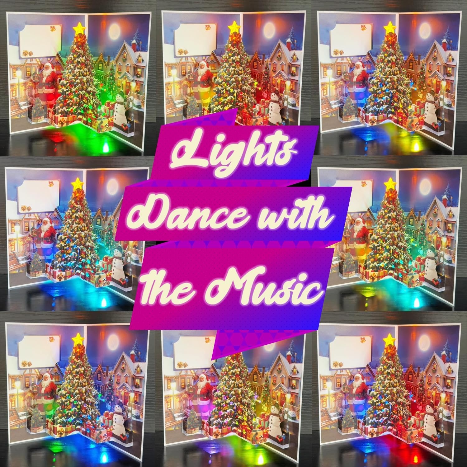 Ribbli Christmas Cards, Pop Up Christmas Card with Light and Music, Santa and Tree 8.2 x 5.7 Inches with Envelope