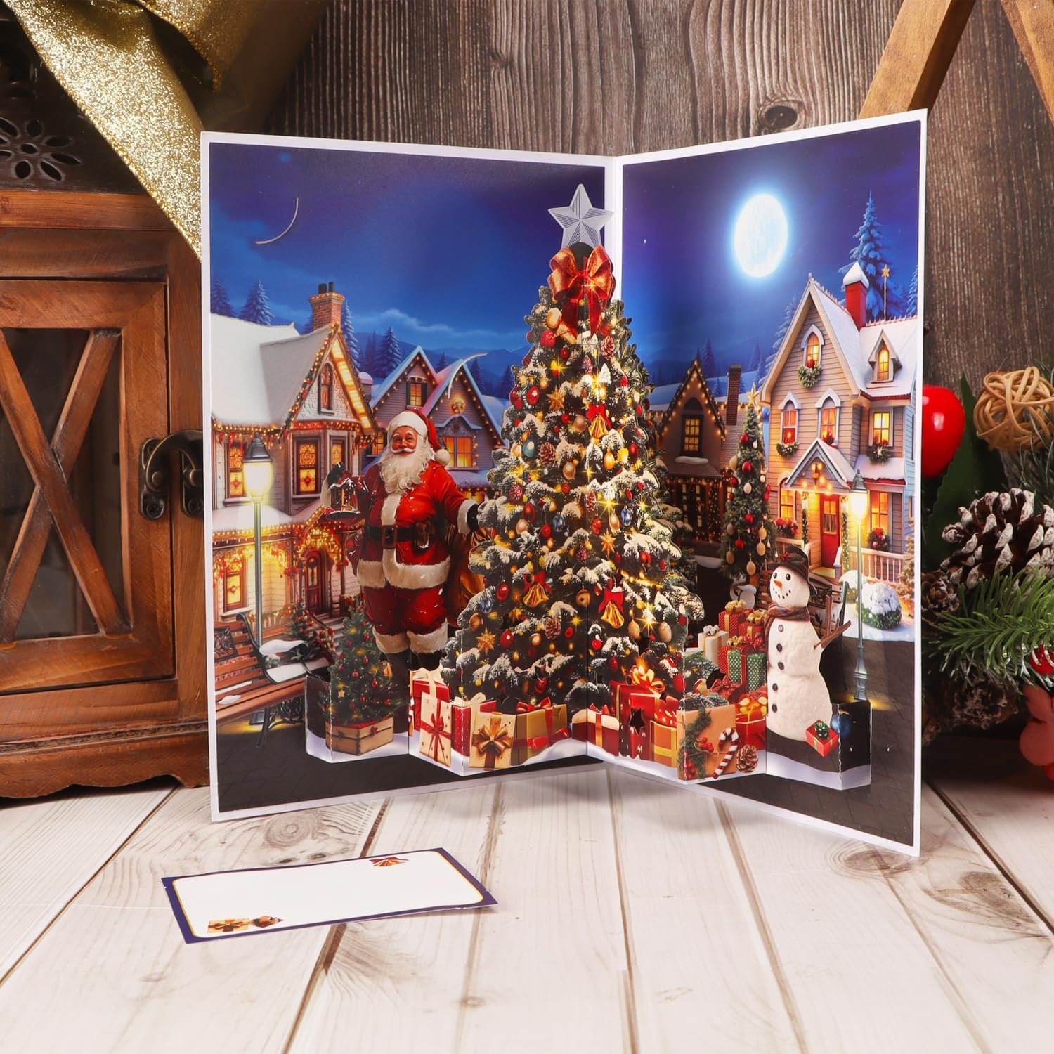 Ribbli Christmas Cards, Pop Up Christmas Card with Light and Music, Santa and Tree 8.2 x 5.7 Inches with Envelope